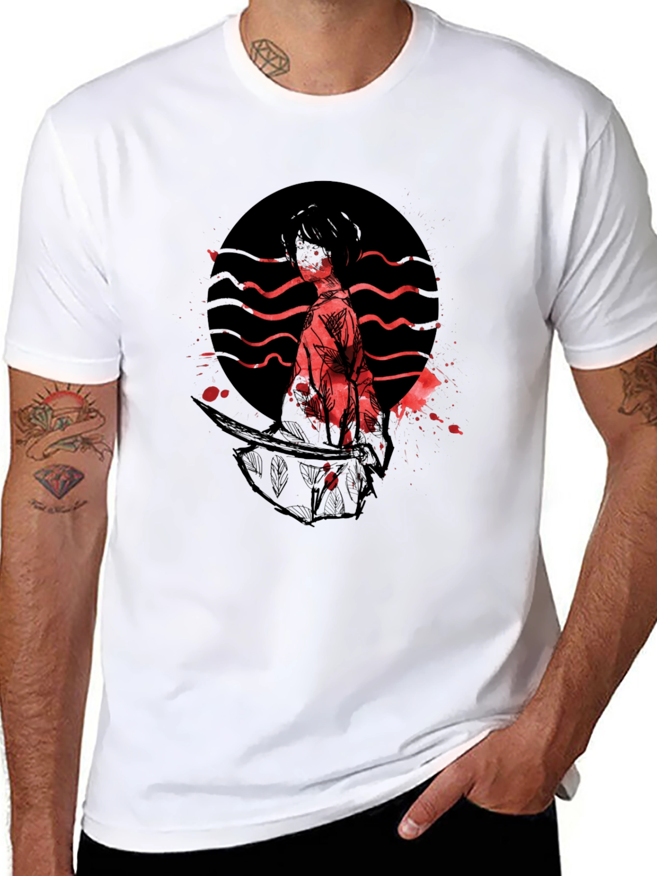 Samurai Graphic Print T-Shirt - Trendy Style