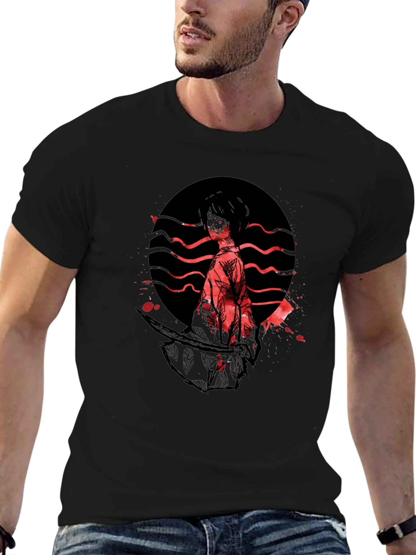 Samurai Graphic Print T-Shirt - Trendy Style