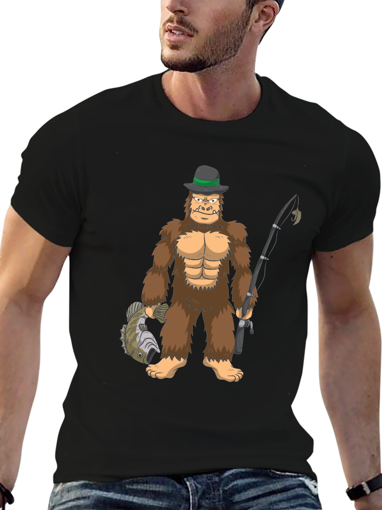 Bigfoot Fishing T-Shirt - Funny Cryptozoology Tee