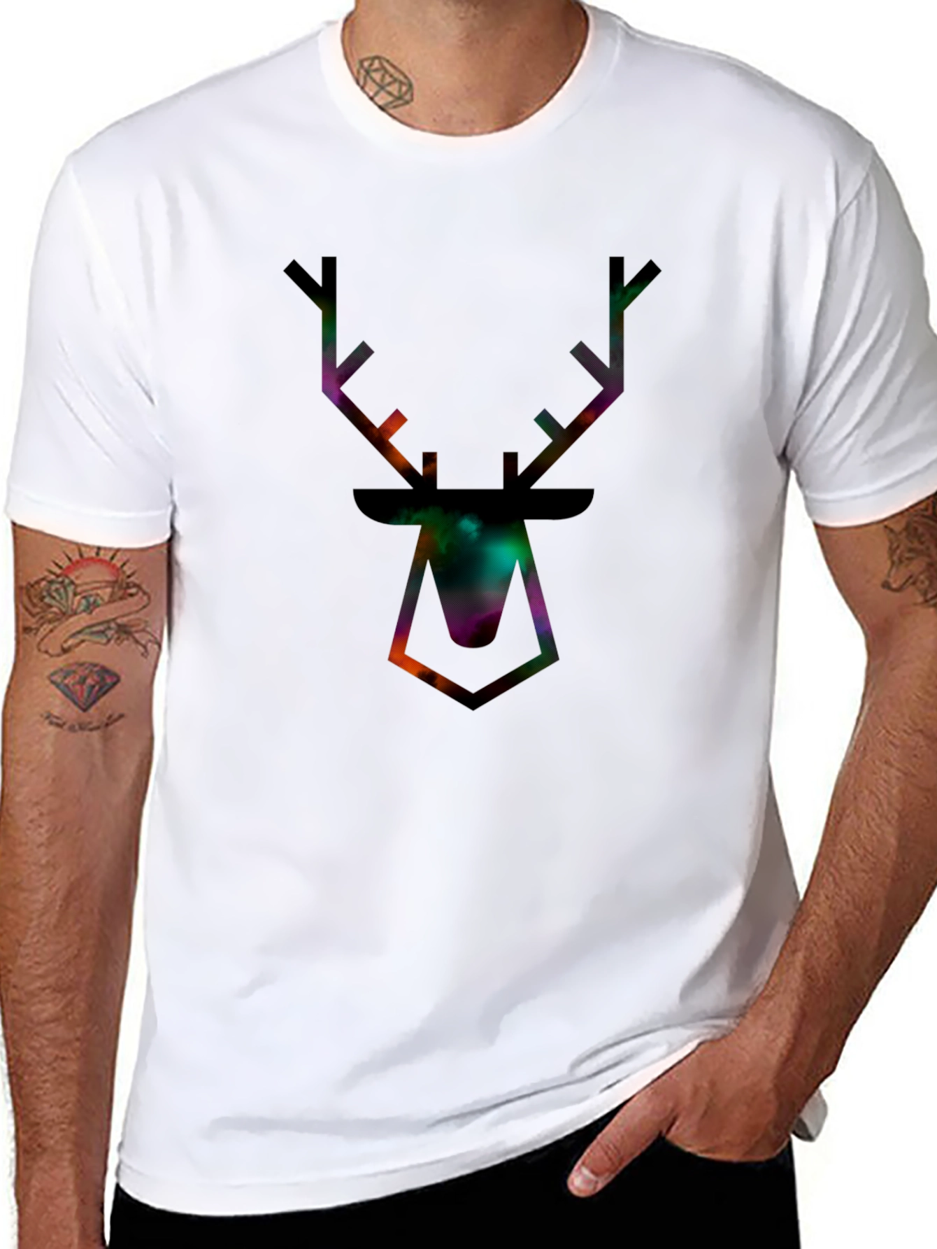 Galaxy Deer Head Graphic Tee - Mens Black T-Shirt