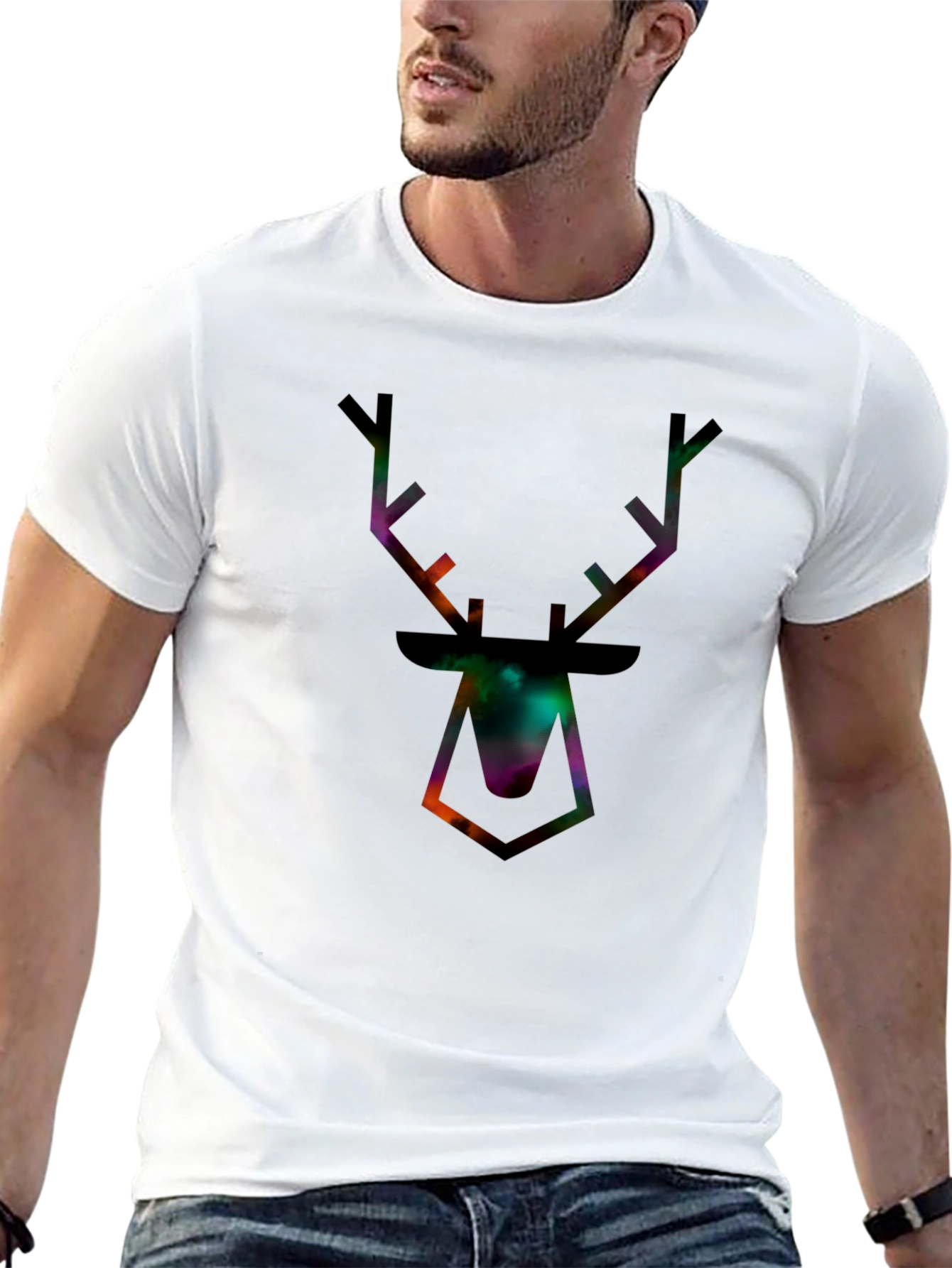 Galaxy Deer Head Graphic Tee - Mens Black T-Shirt