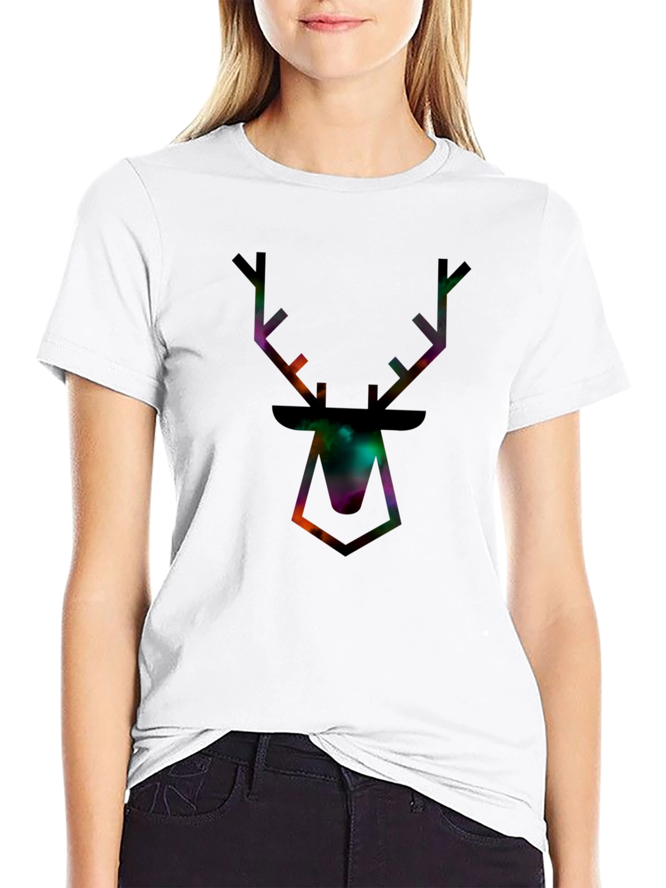 Galaxy Deer Head Graphic Tee - Mens Black T-Shirt