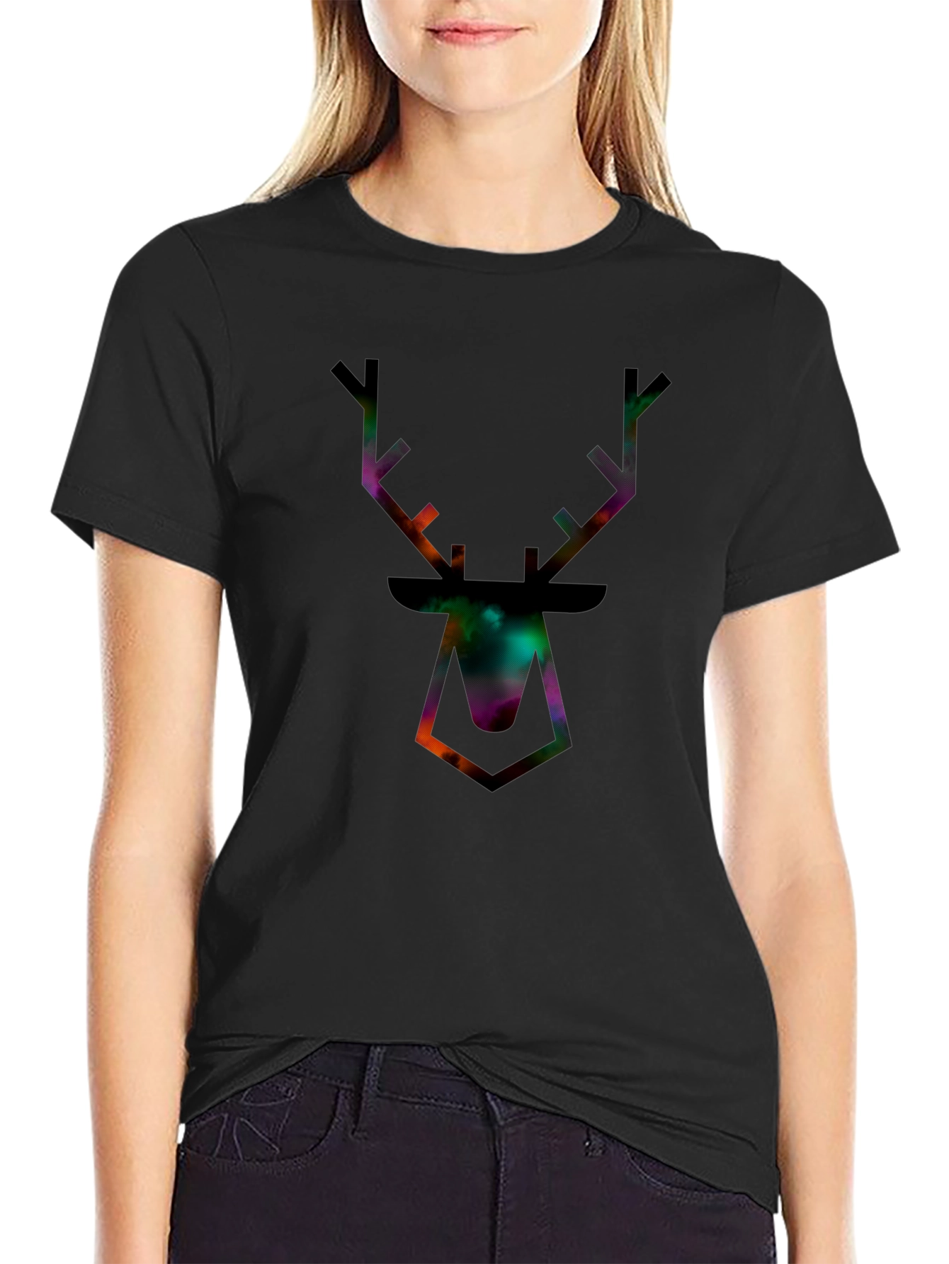 Galaxy Deer Head Graphic Tee - Mens Black T-Shirt