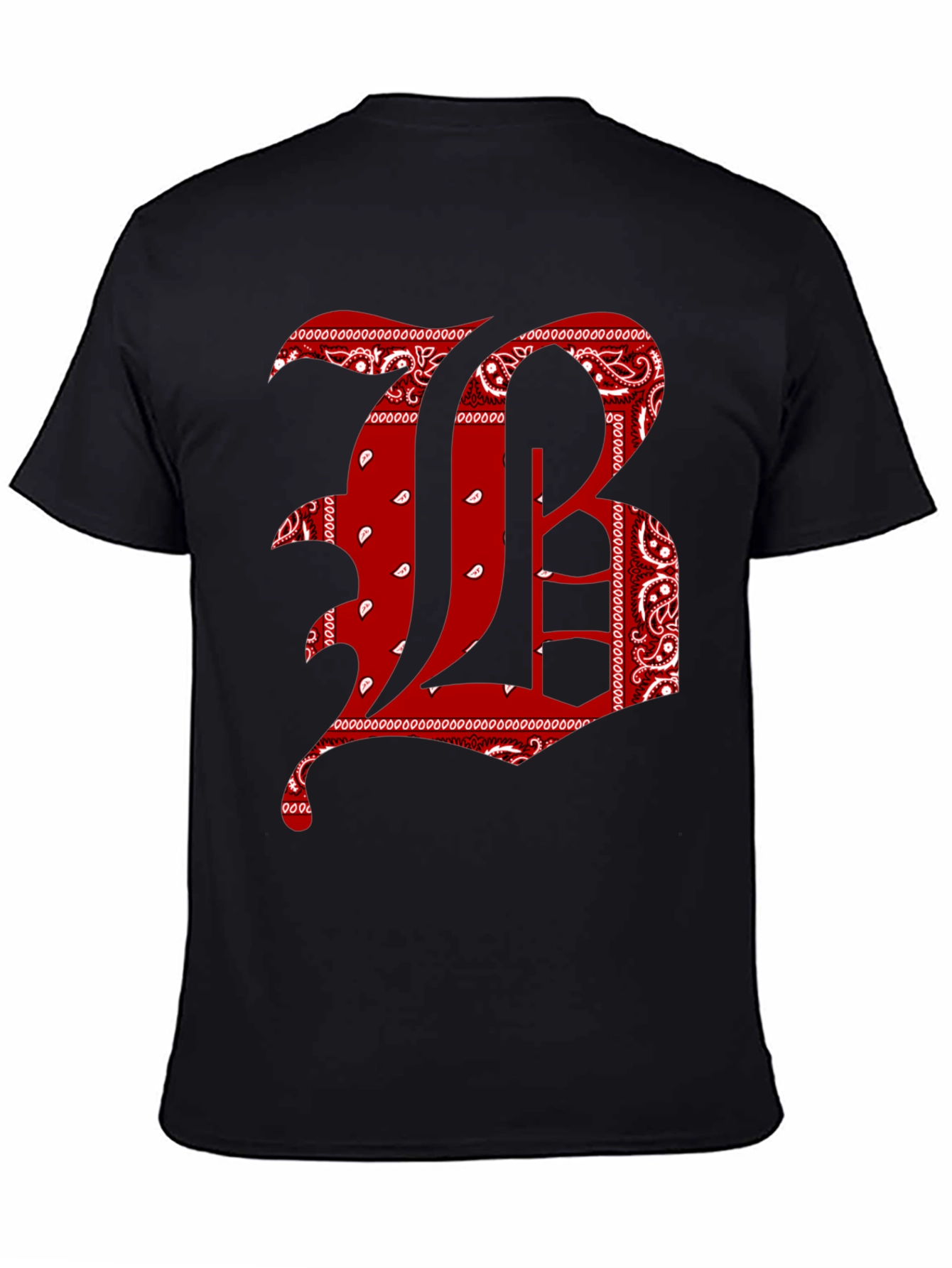 Bandana Print Letter T-Shirt - Black
