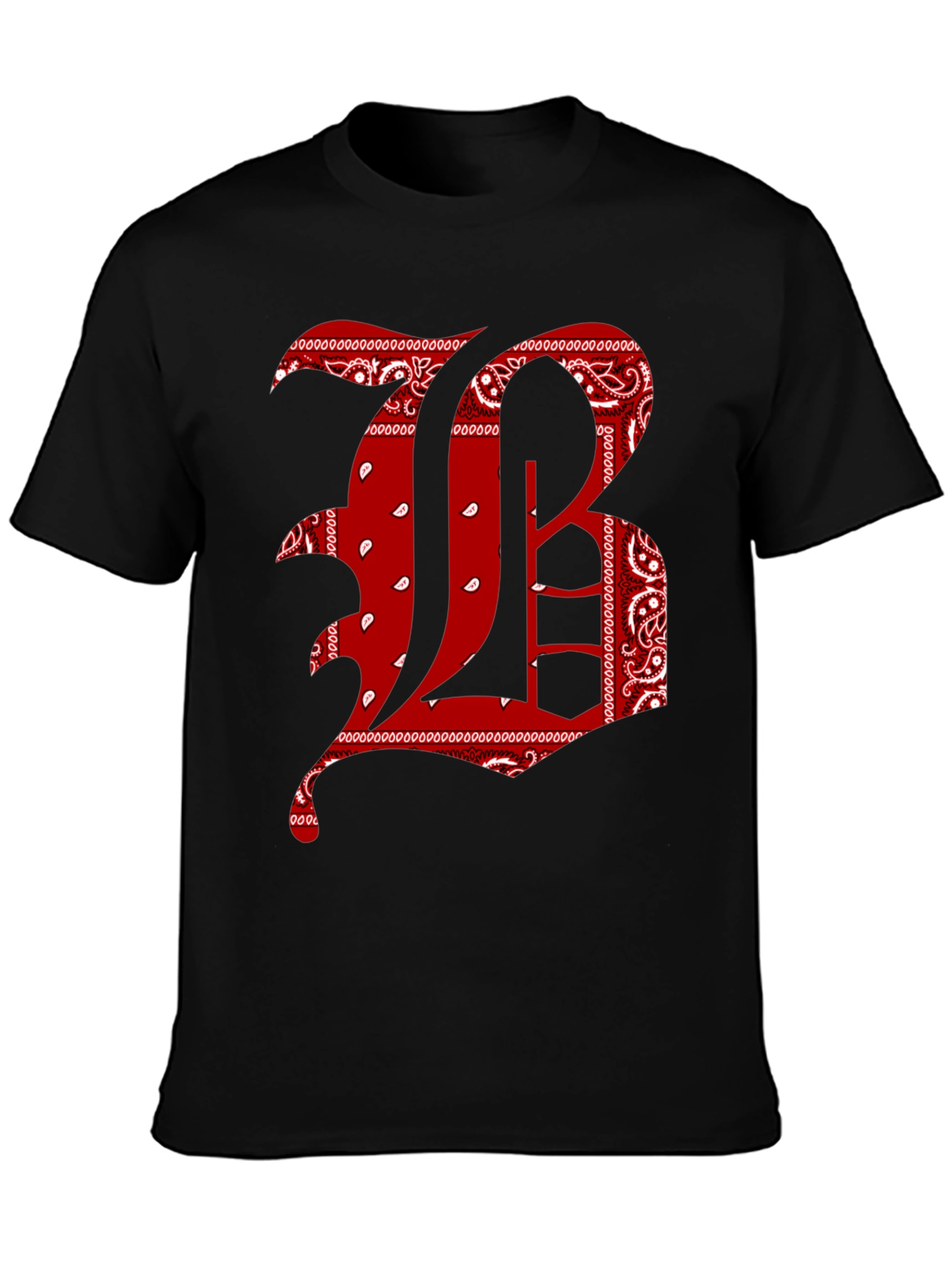 Bandana Print Letter T-Shirt - Black