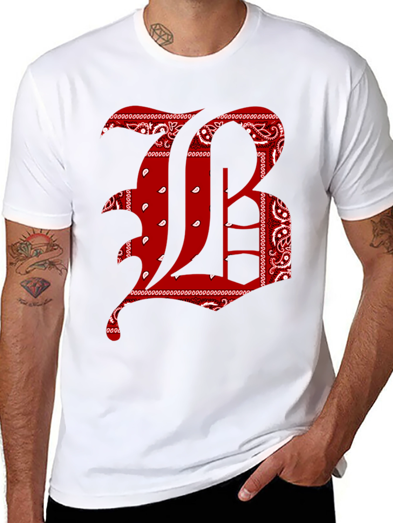 Bandana Print Letter T-Shirt - Black