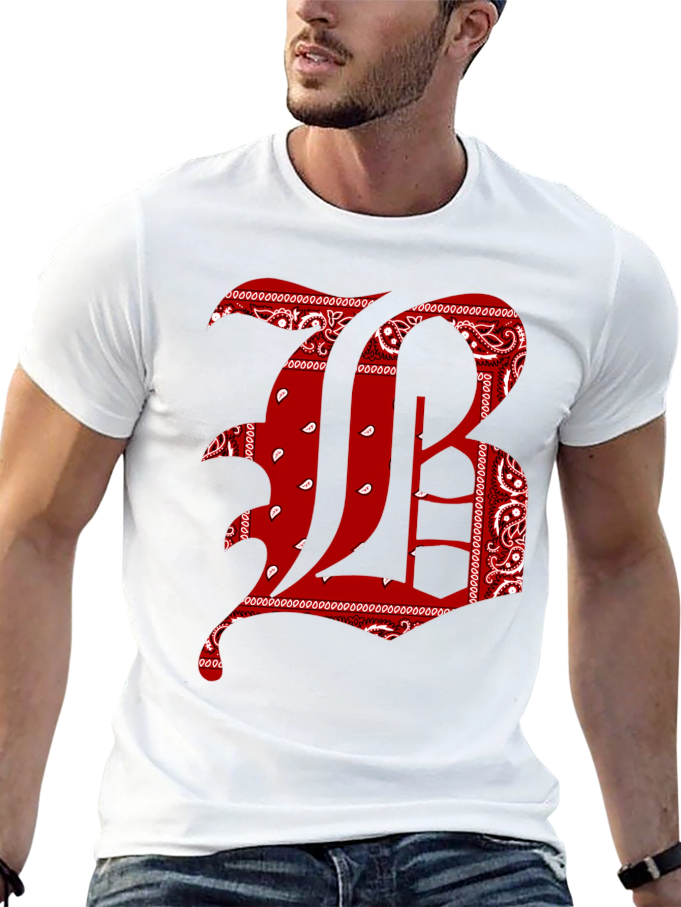 Bandana Print Letter T-Shirt - Black