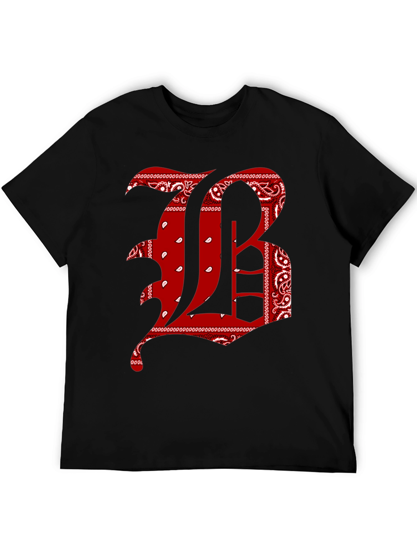 Bandana Print Letter T-Shirt - Black