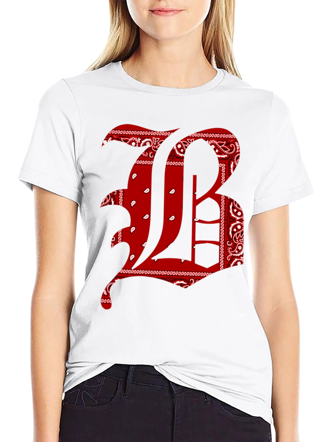Bandana Print Letter T-Shirt - Black