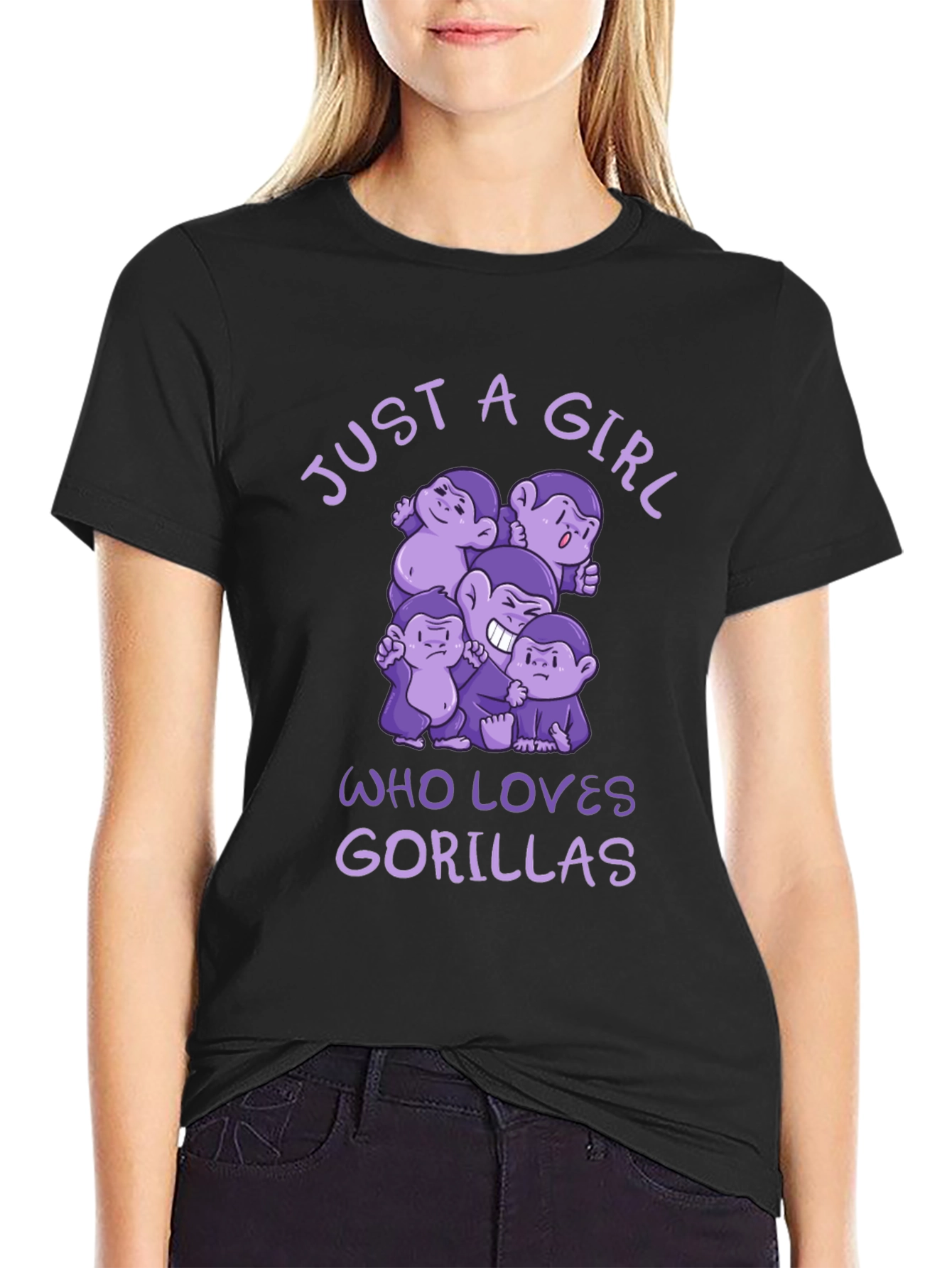 Just A Girl Who Loves Gorillas Black T-Shirt