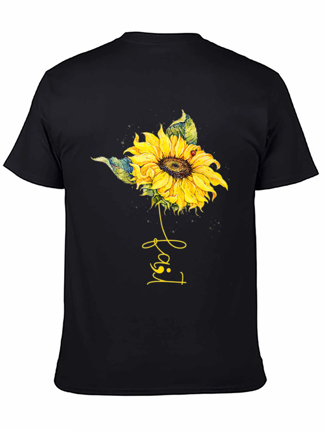 Sunflower Ladybug T-Shirt - Black Cotton Tee