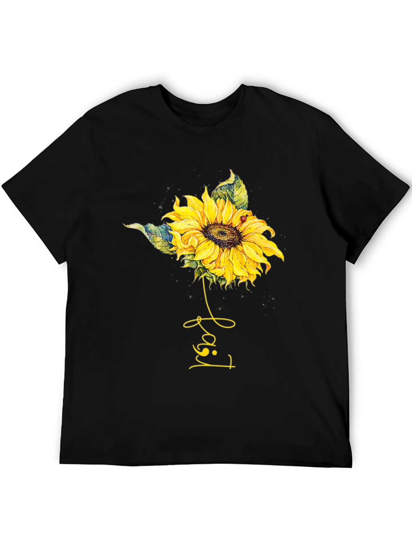 Sunflower Ladybug T-Shirt - Black Cotton Tee