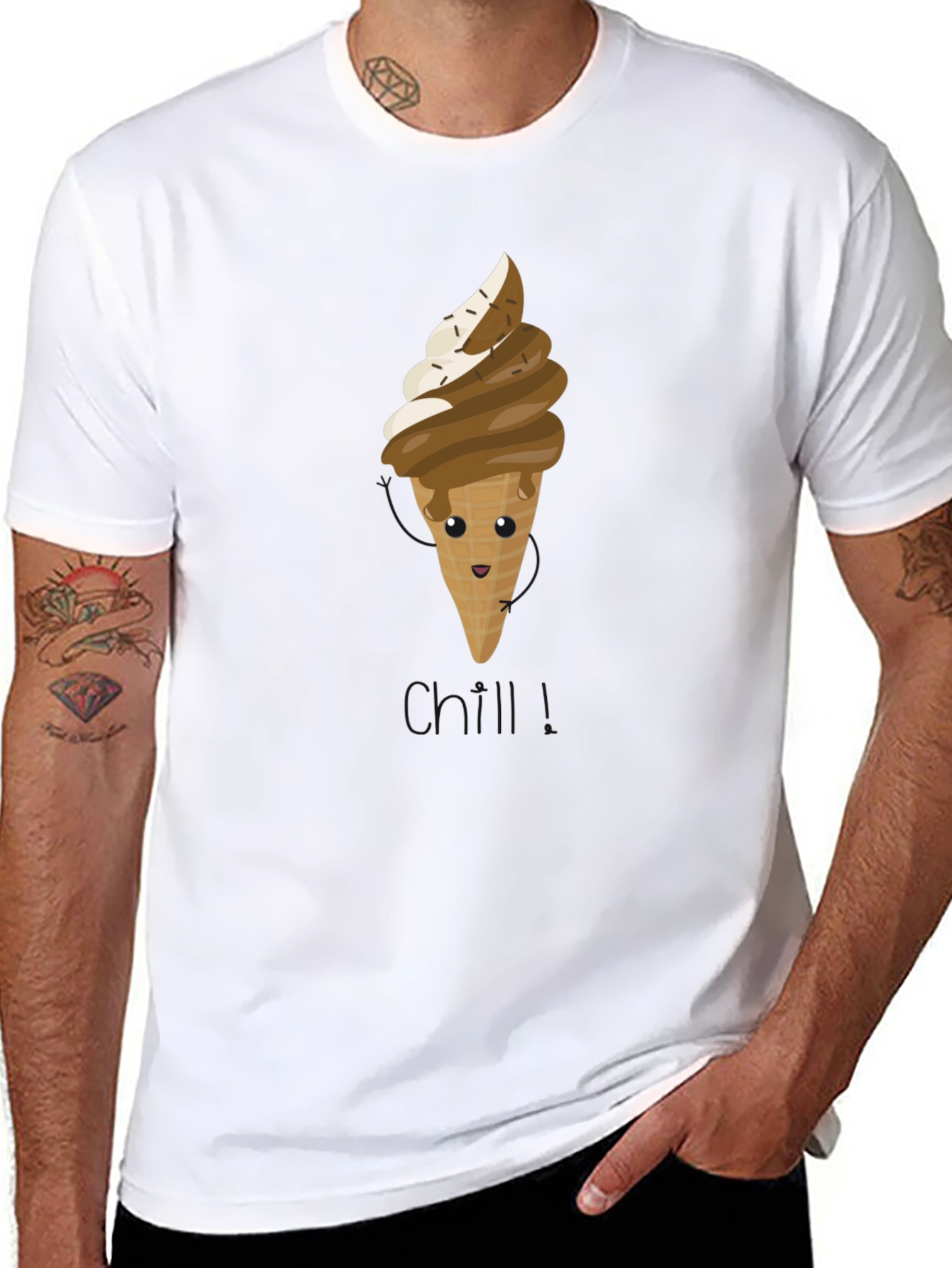 Cute Ice Cream Cone Graphic Tee - Black