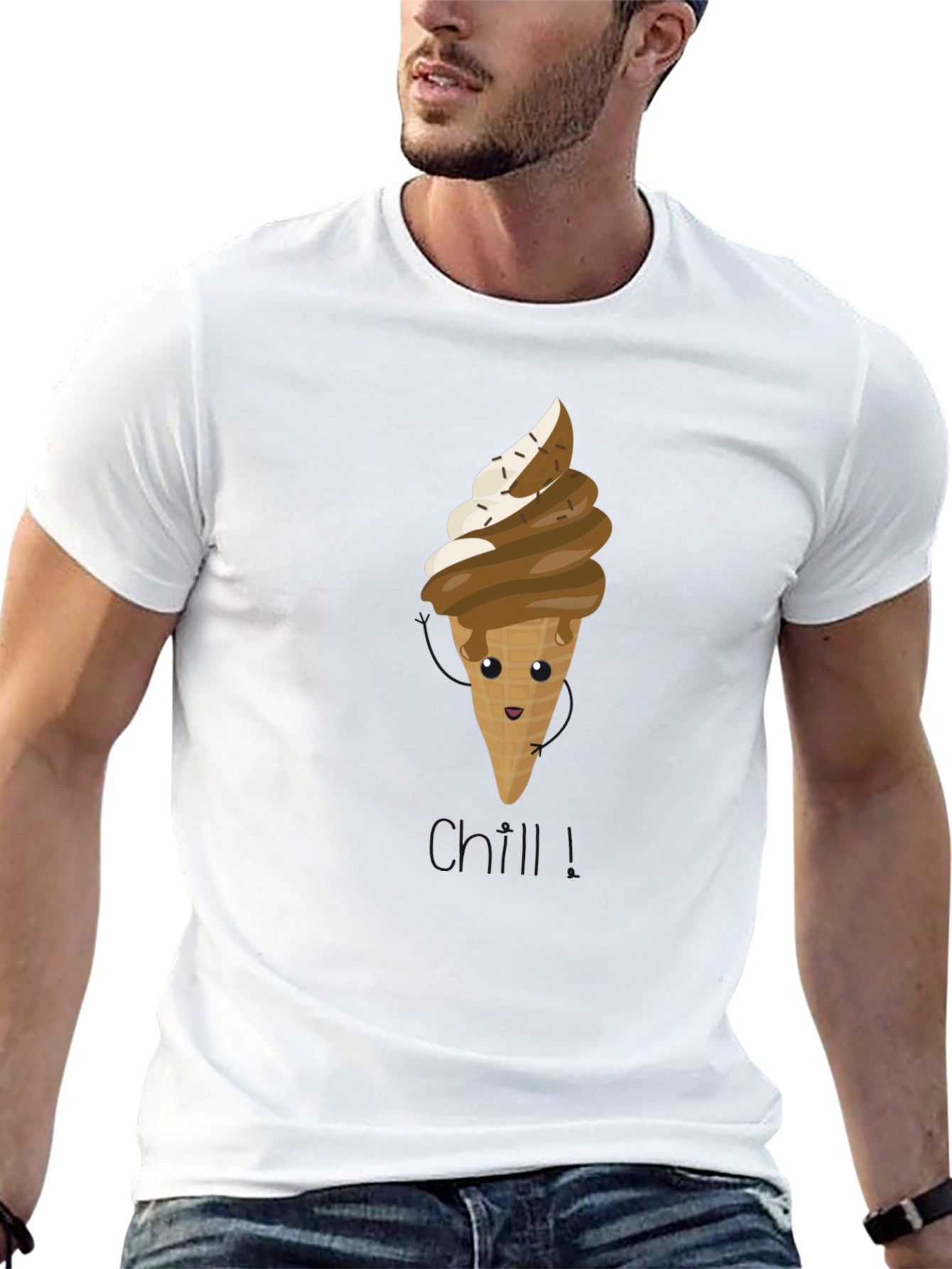 Cute Ice Cream Cone Graphic Tee - Black