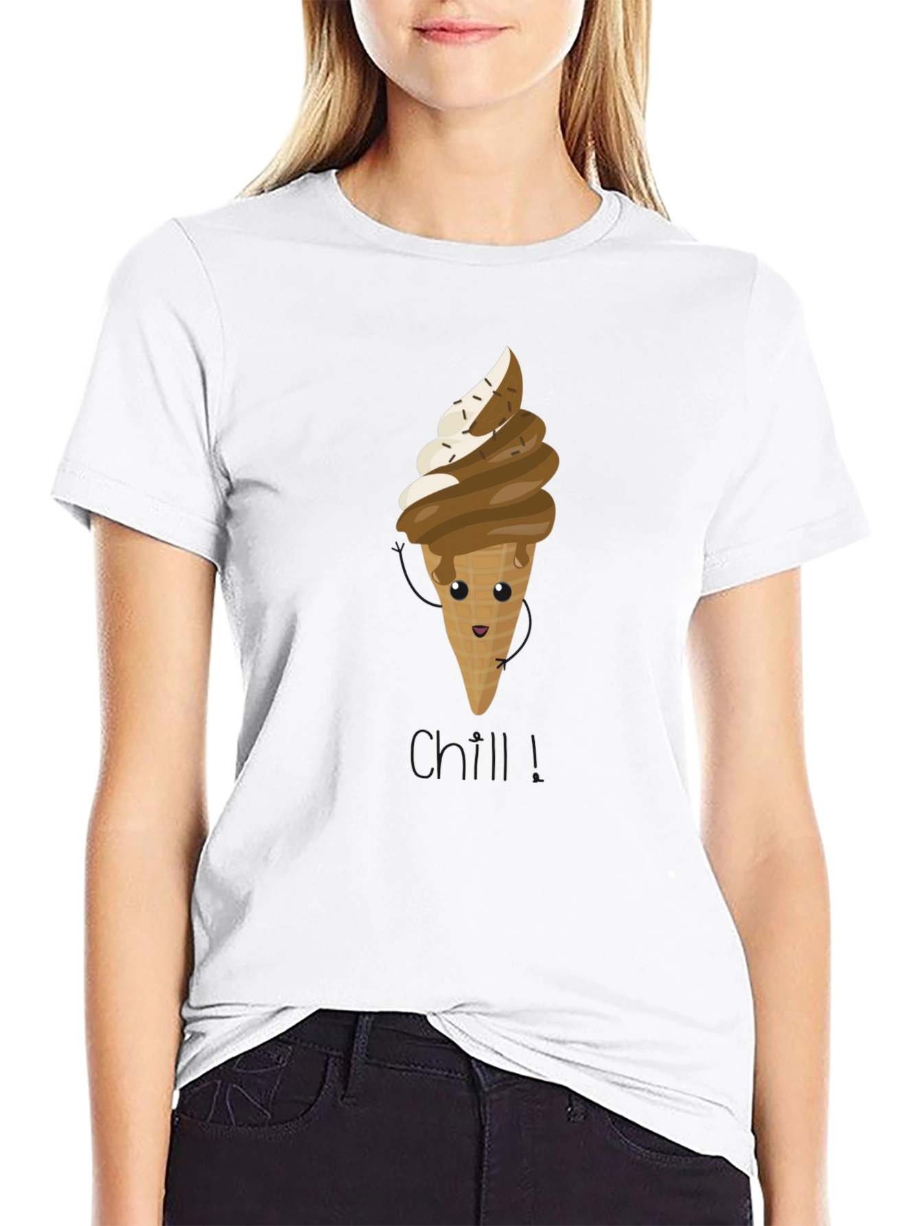 Cute Ice Cream Cone Graphic Tee - Black