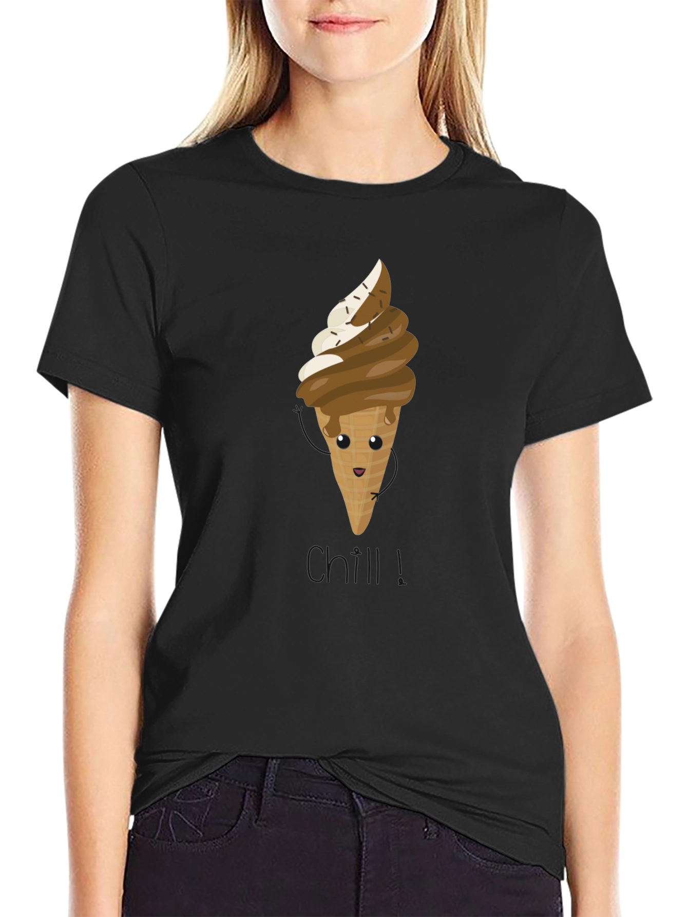 Cute Ice Cream Cone Graphic Tee - Black