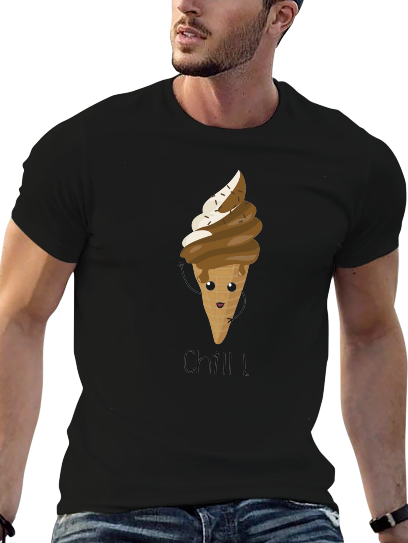 Cute Ice Cream Cone Graphic Tee - Black