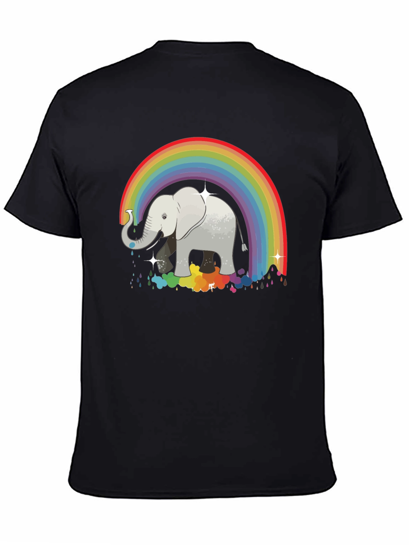 Rainbow Elephant Graphic Tee - Black Cotton Comfort