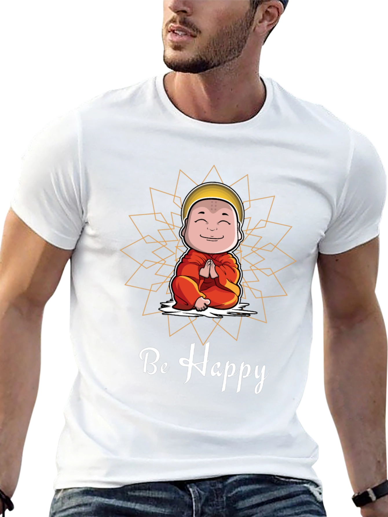 Be Happy Monk Graphic Tee -  Unisex Black T-Shirt