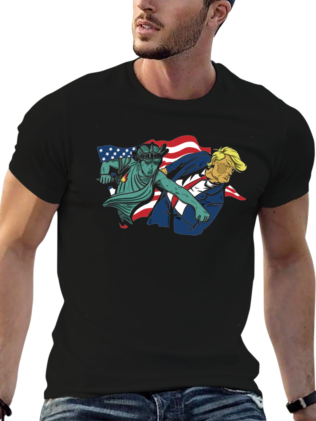Statue of Liberty Punches Trump Graphic T-Shirt