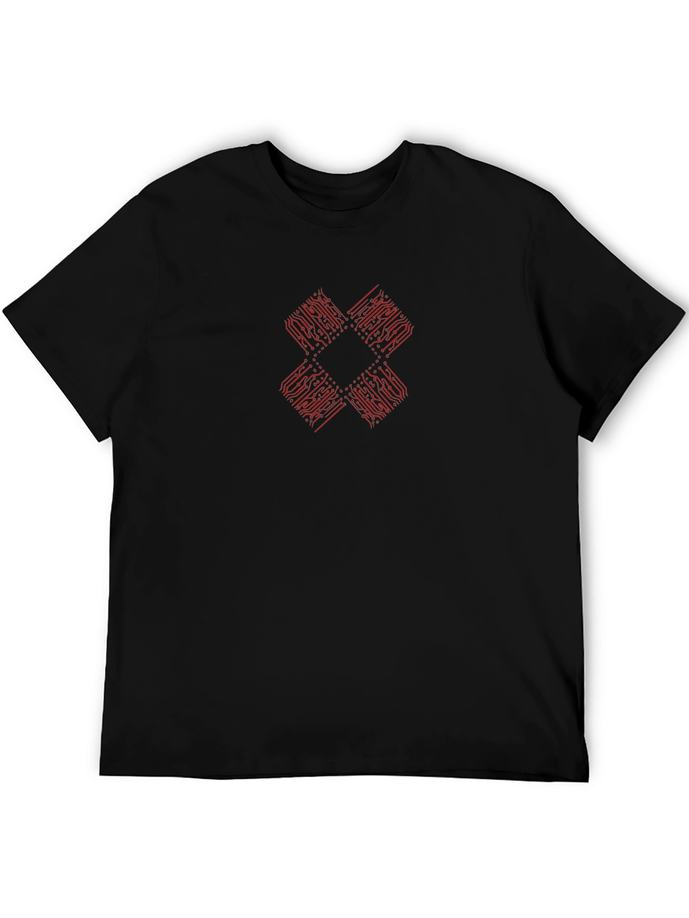 Red Circuit Board Graphic Black T-Shirt