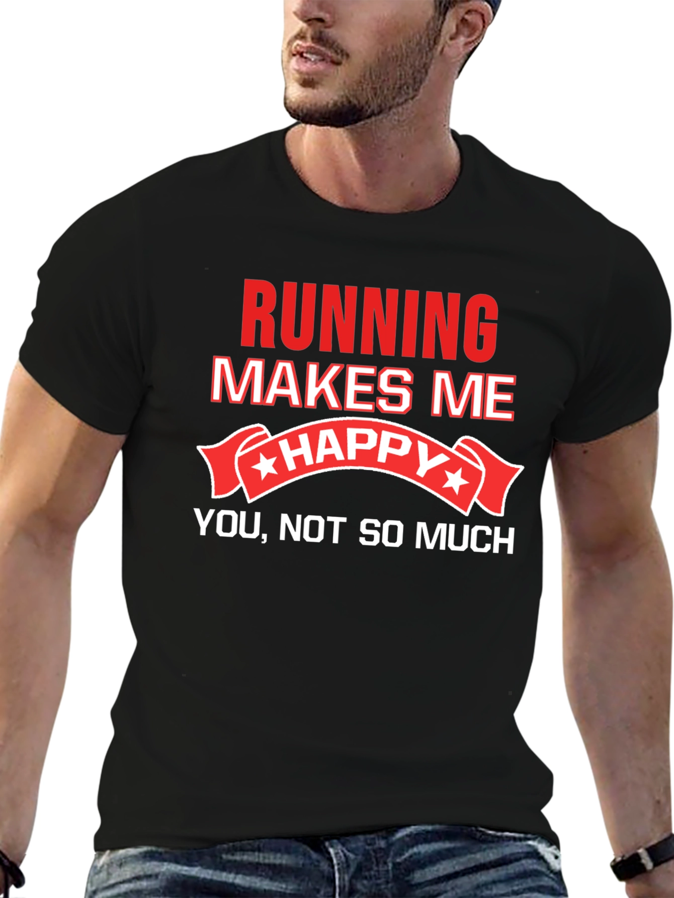 Running Makes Me Happy T-Shirt Funny Workout Tee
