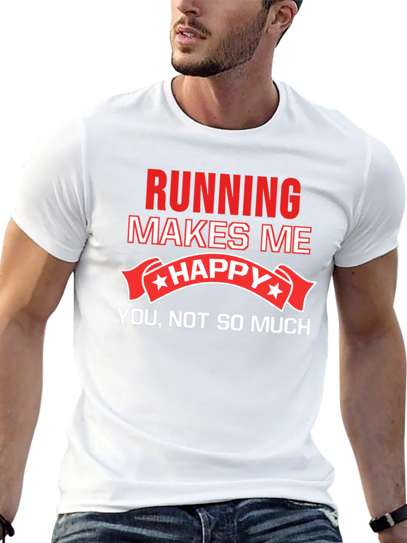Running Makes Me Happy T-Shirt Funny Workout Tee