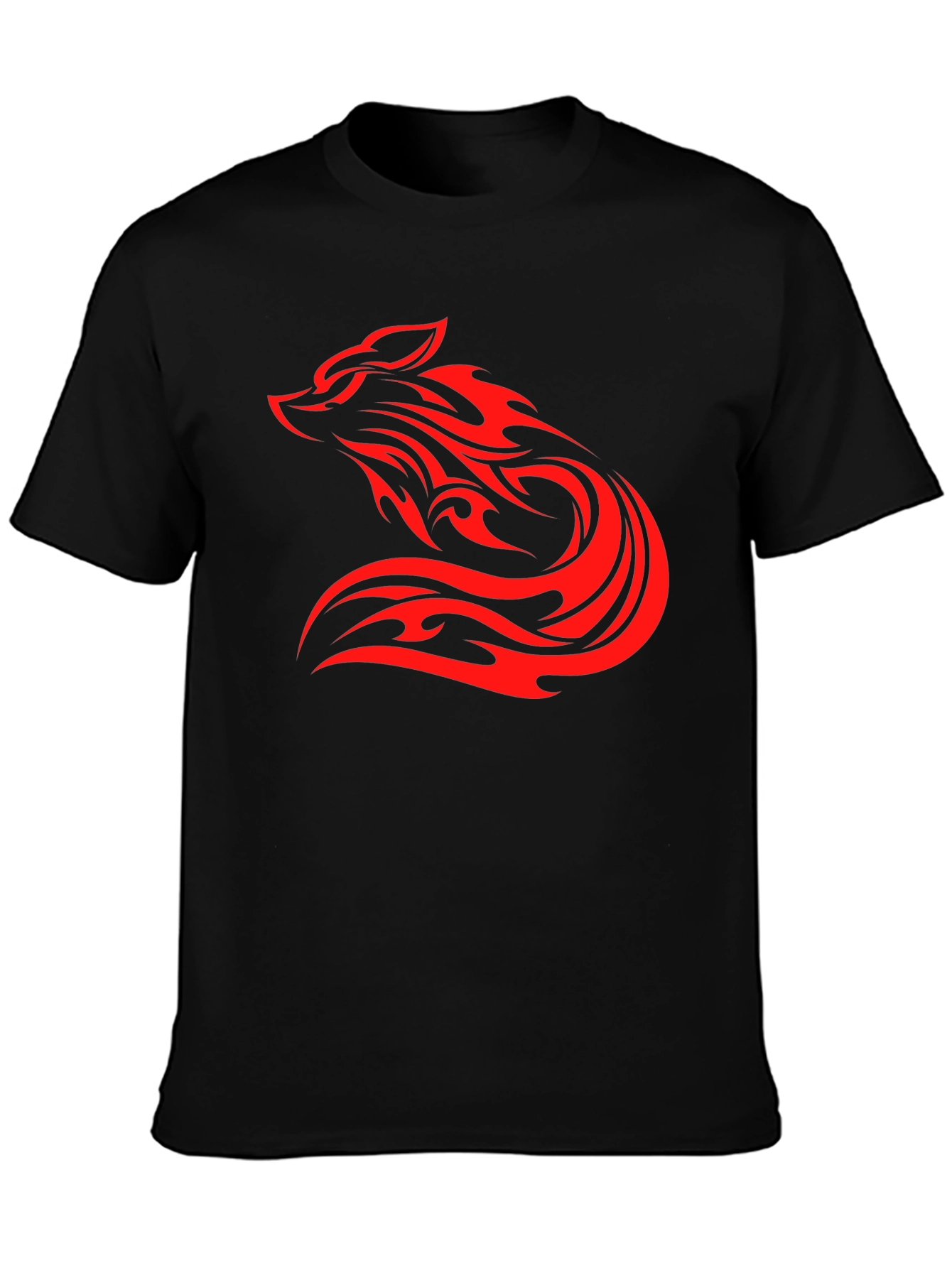Mens Black T-Shirt with Red Tribal Wolf Design