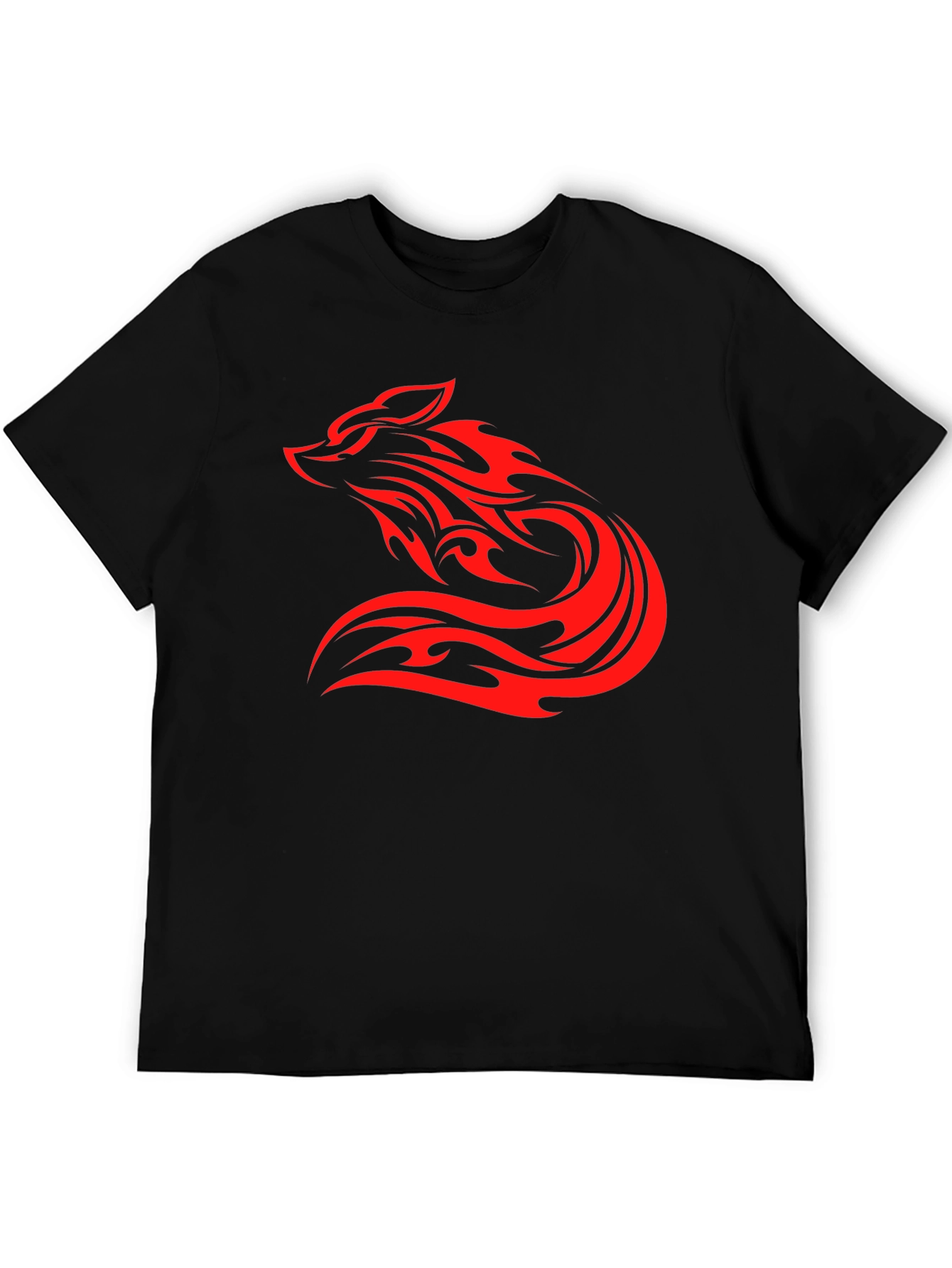 Mens Black T-Shirt with Red Tribal Wolf Design