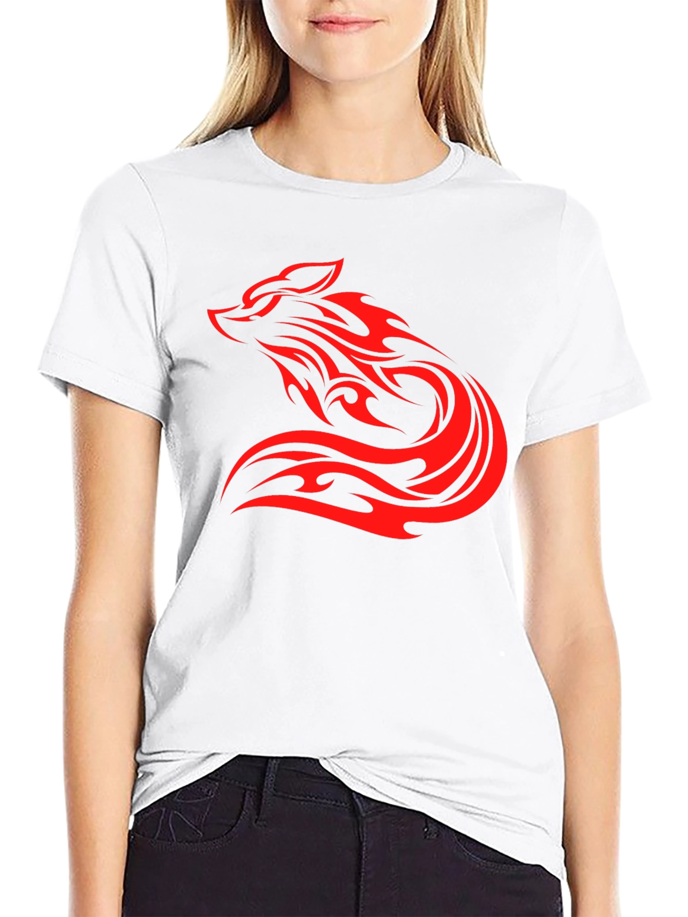 Mens Black T-Shirt with Red Tribal Wolf Design
