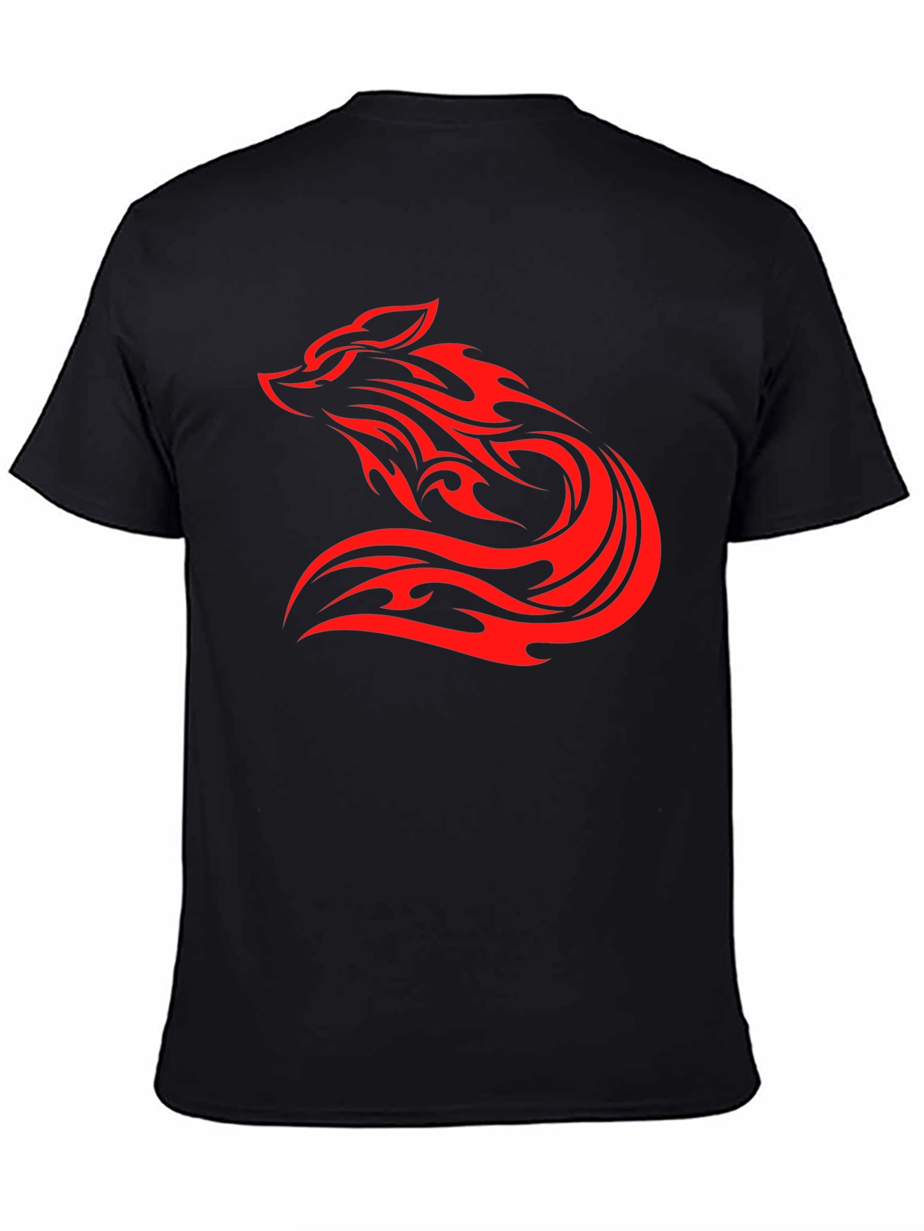 Mens Black T-Shirt with Red Tribal Wolf Design