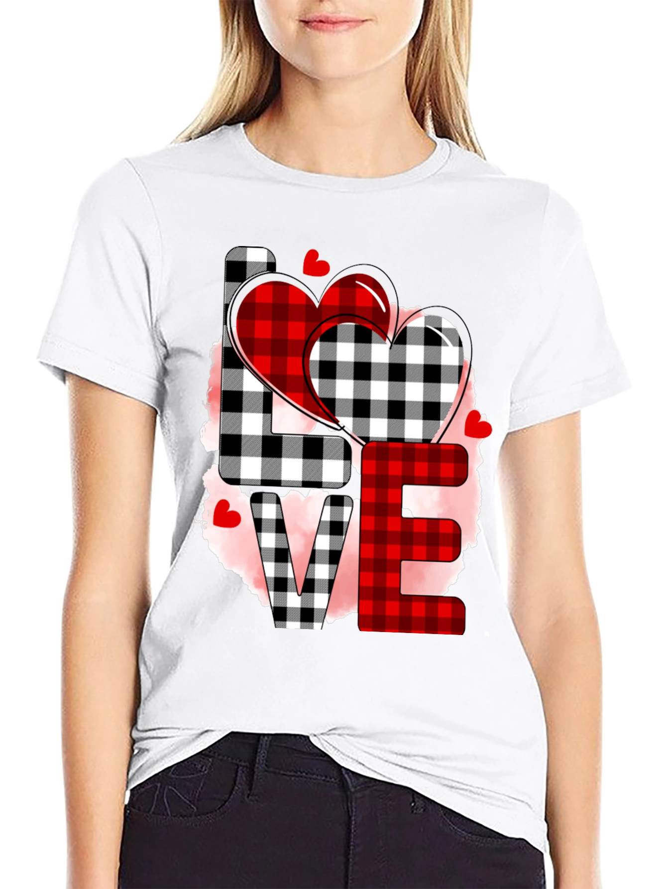 Love Plaid Heart Graphic Tee