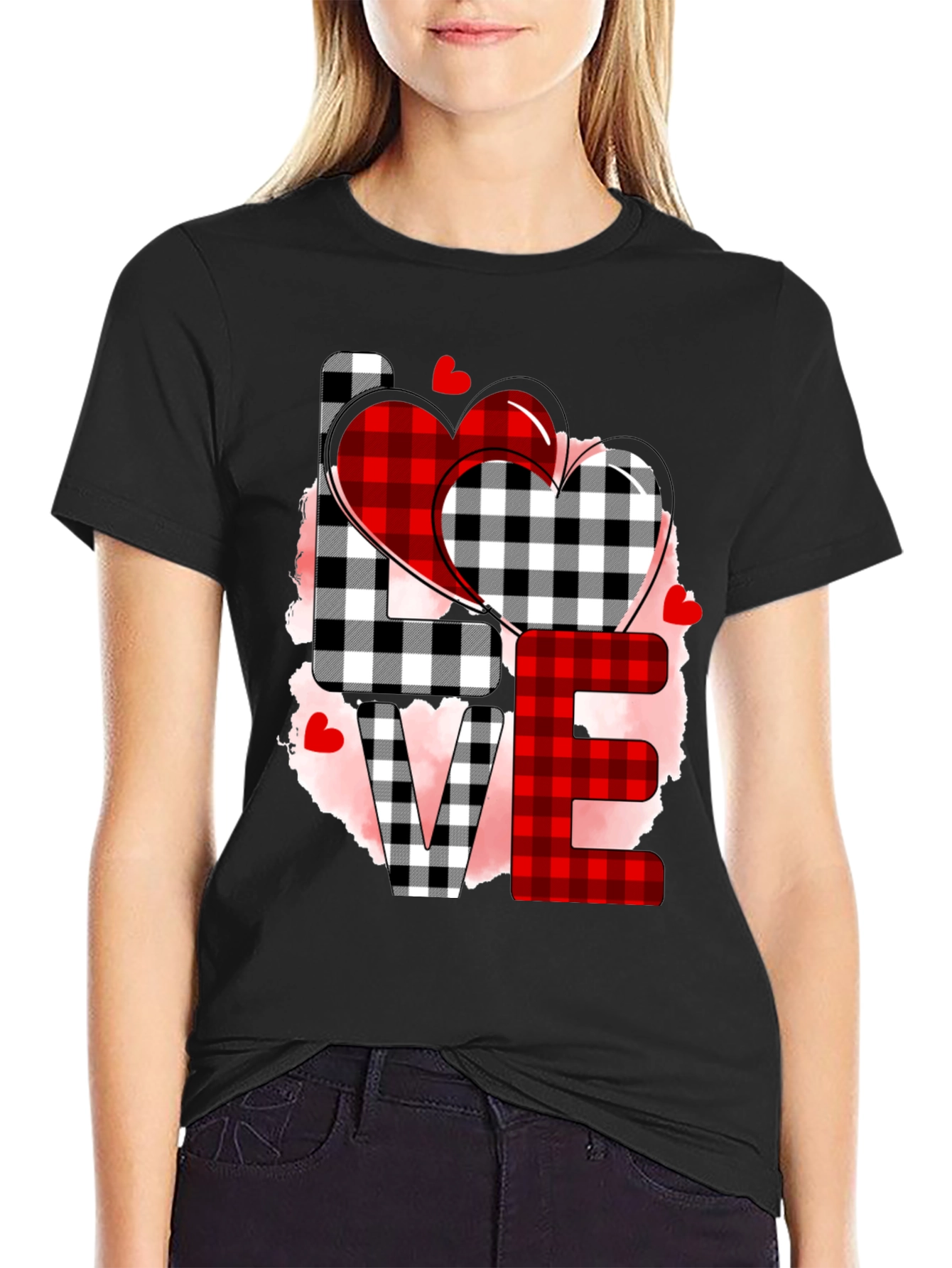 Love Plaid Heart Graphic Tee