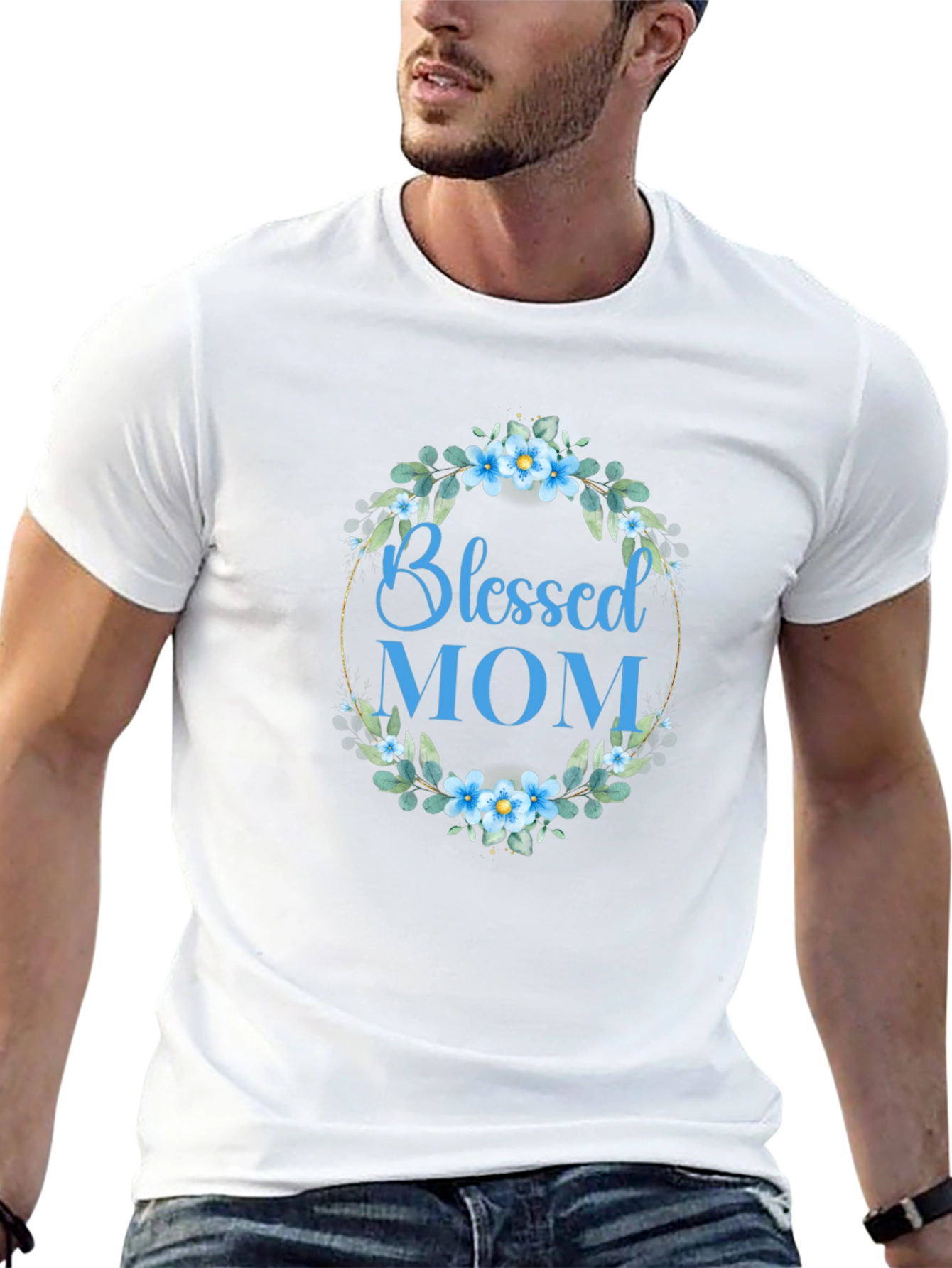 Blessed Mom Floral Wreath T-Shirt