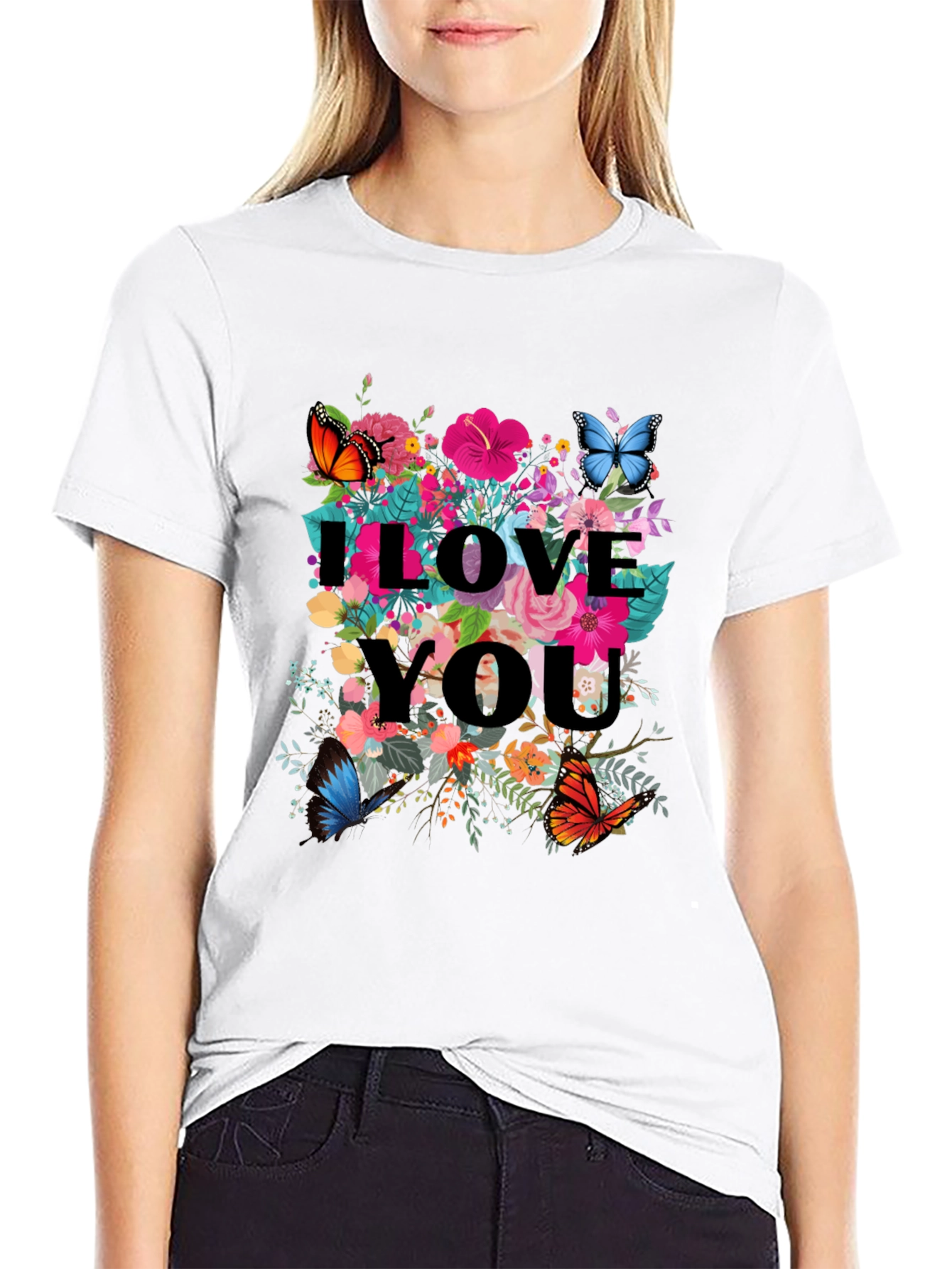 I Love You Floral Butterfly Graphic Tee