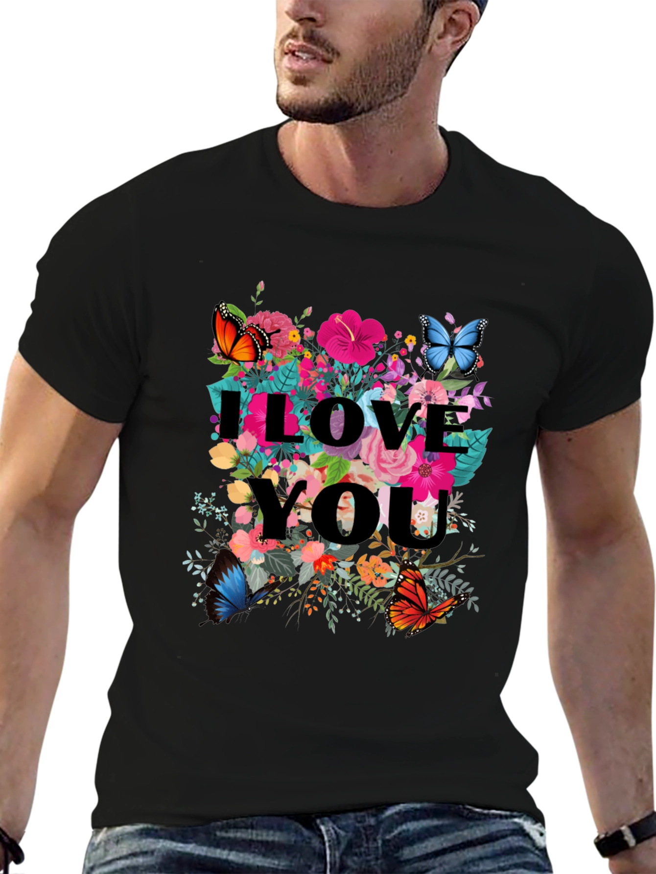 I Love You Floral Butterfly Graphic Tee