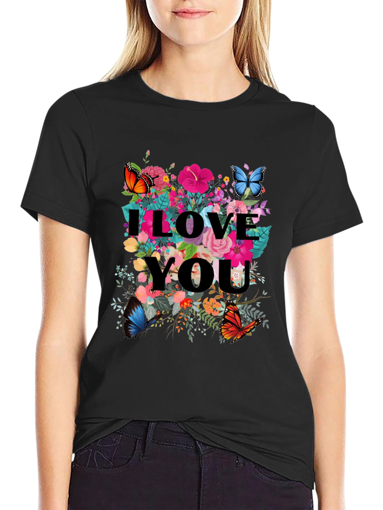 I Love You Floral Butterfly Graphic Tee