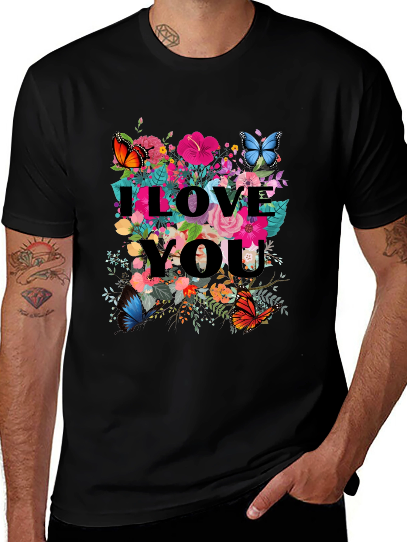 I Love You Floral Butterfly Graphic Tee