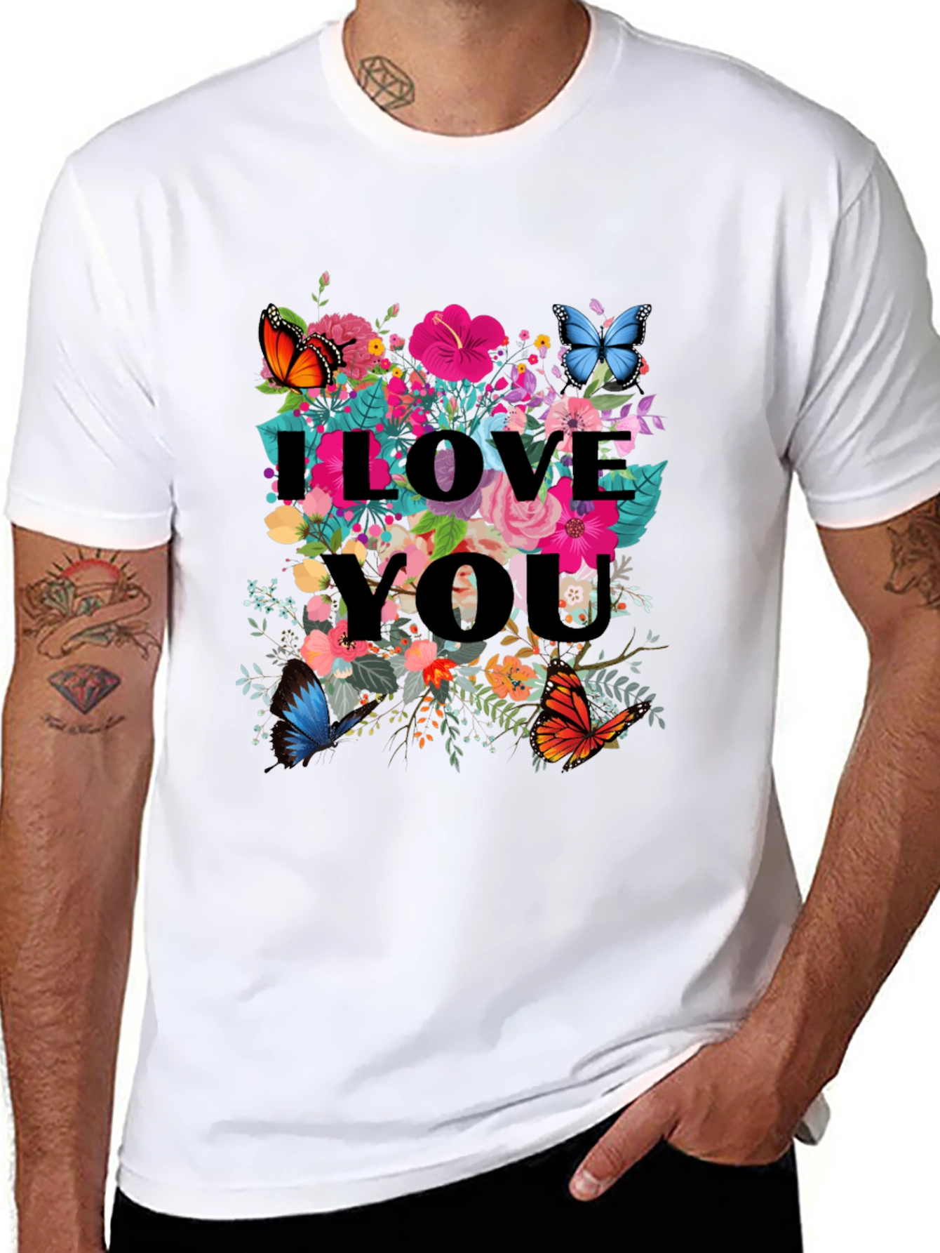 I Love You Floral Butterfly Graphic Tee