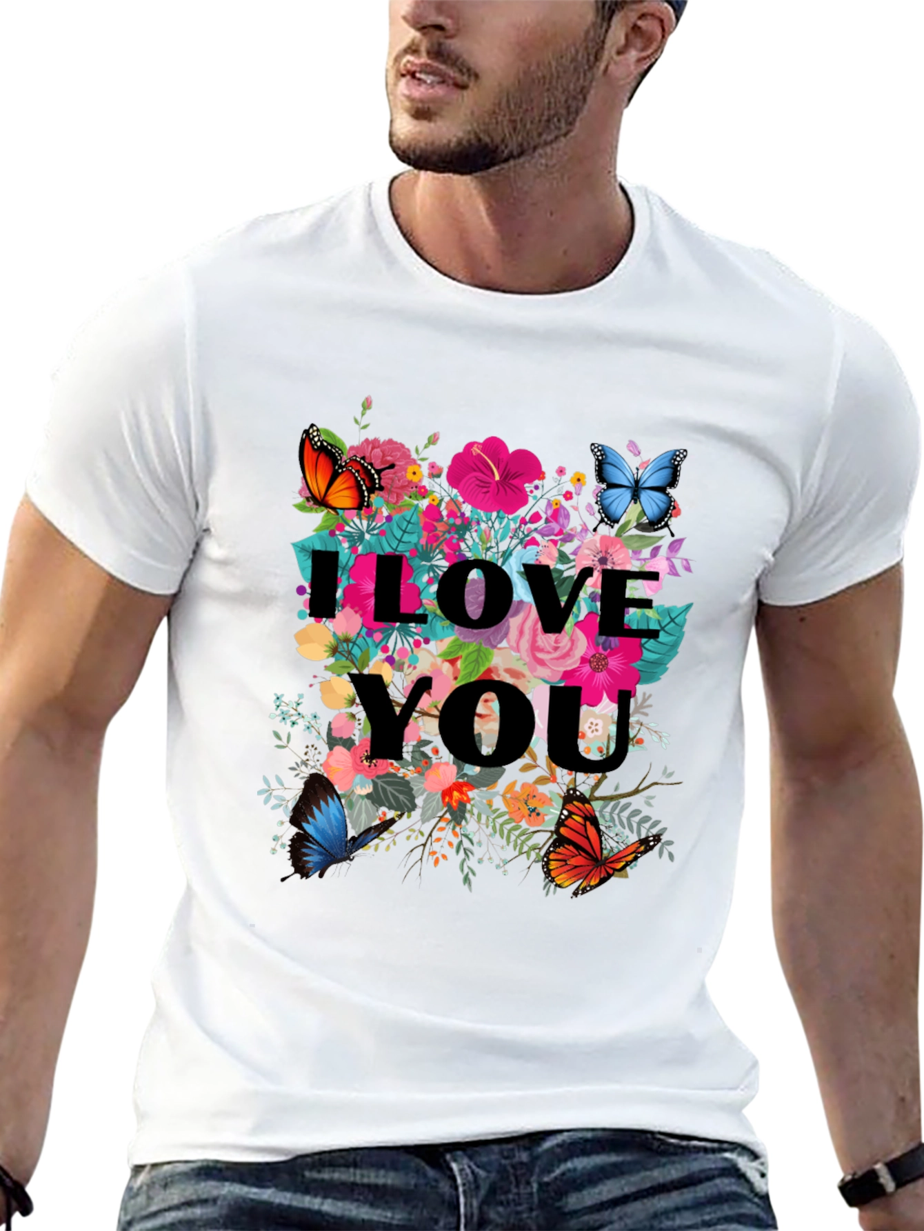 I Love You Floral Butterfly Graphic Tee