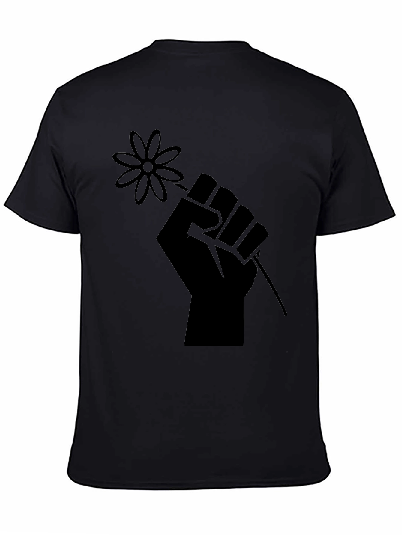 Fist Holding Flower Graphic T-Shirt - Black