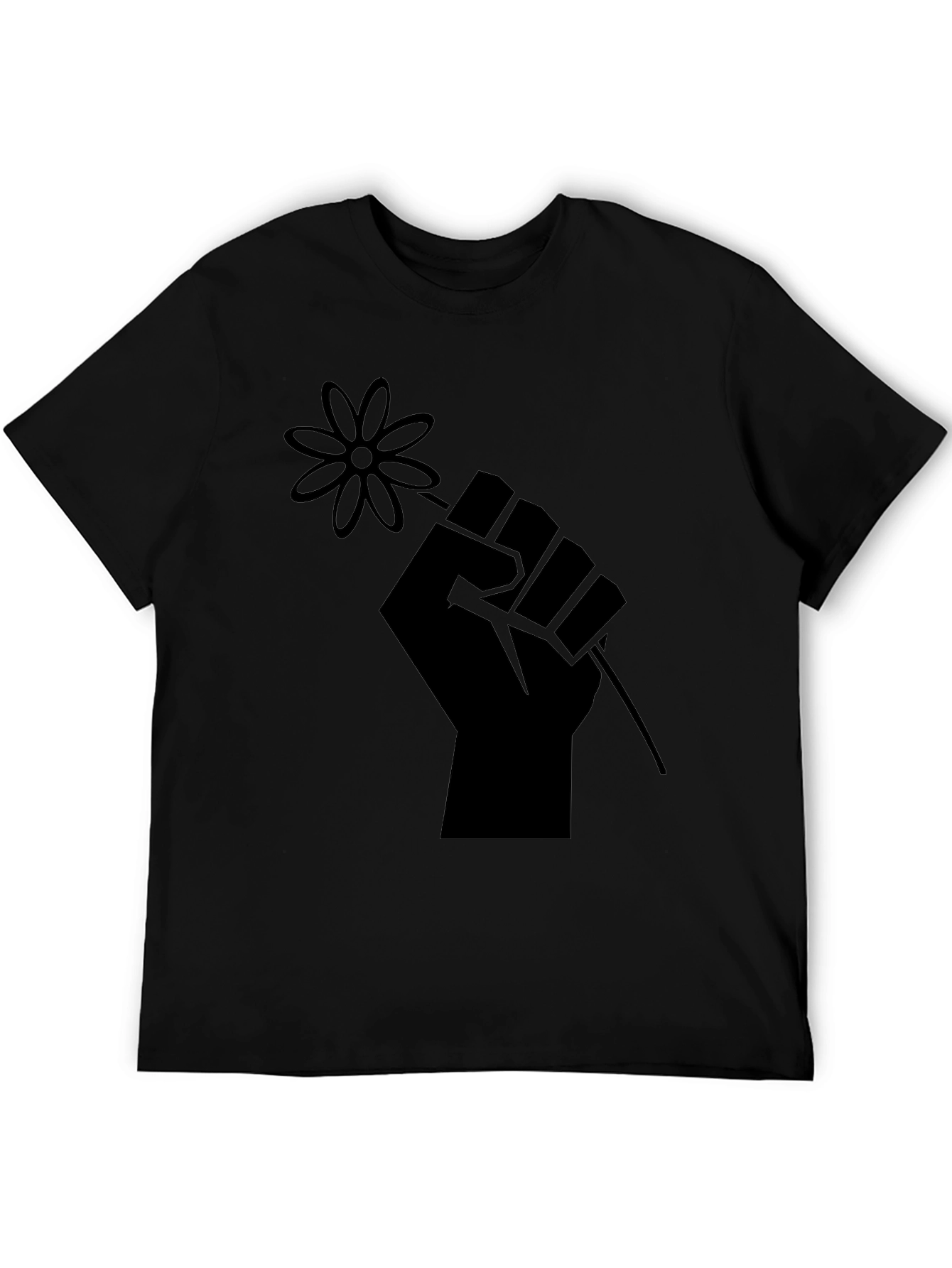 Fist Holding Flower Graphic T-Shirt - Black