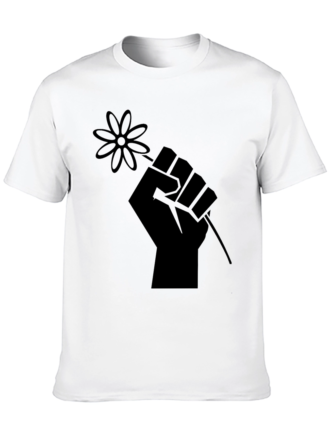 Fist Holding Flower Graphic T-Shirt - Black