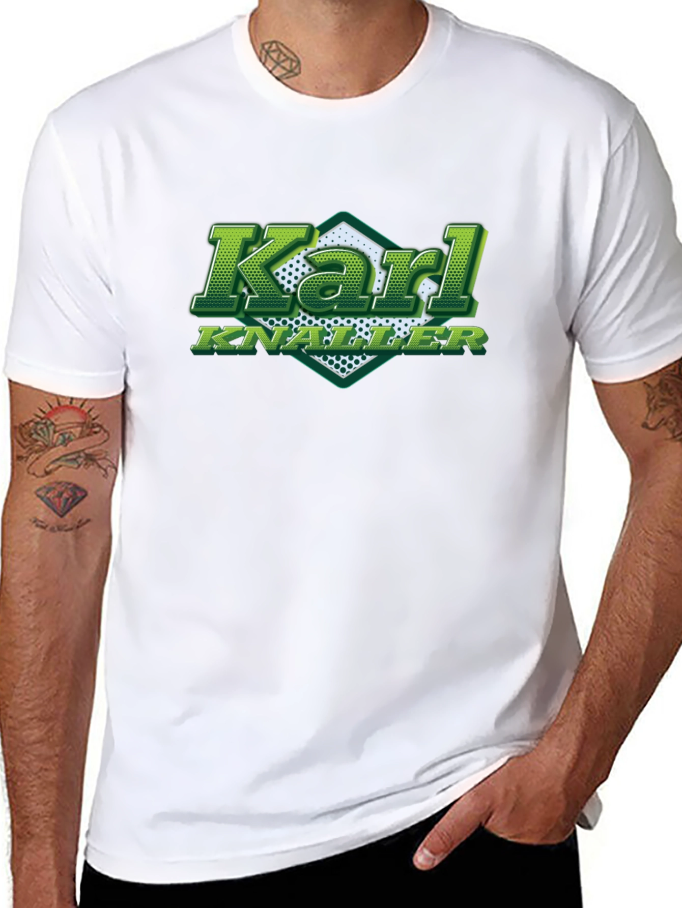 Karl Knaller Green Graphic Black T-Shirt
