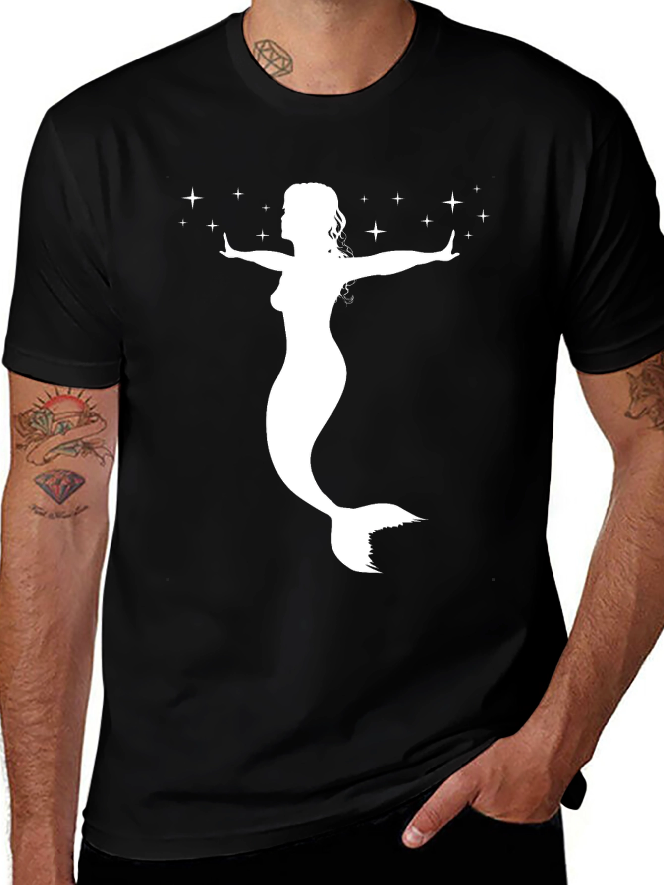 Mermaid Silhouette Graphic Tee - Black Cotton T-Shirt