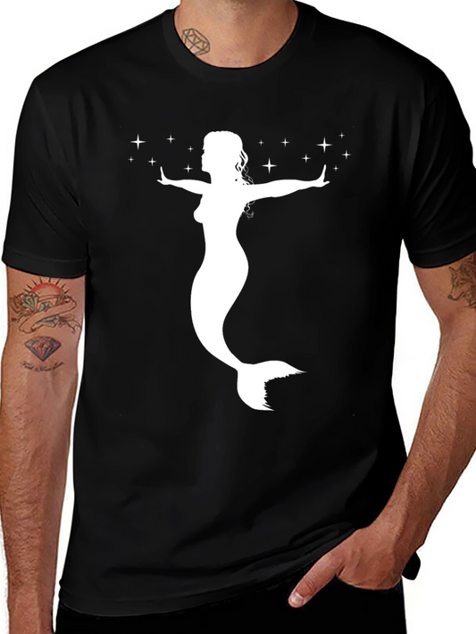 Mermaid Silhouette Graphic Tee - Black Cotton T-Shirt