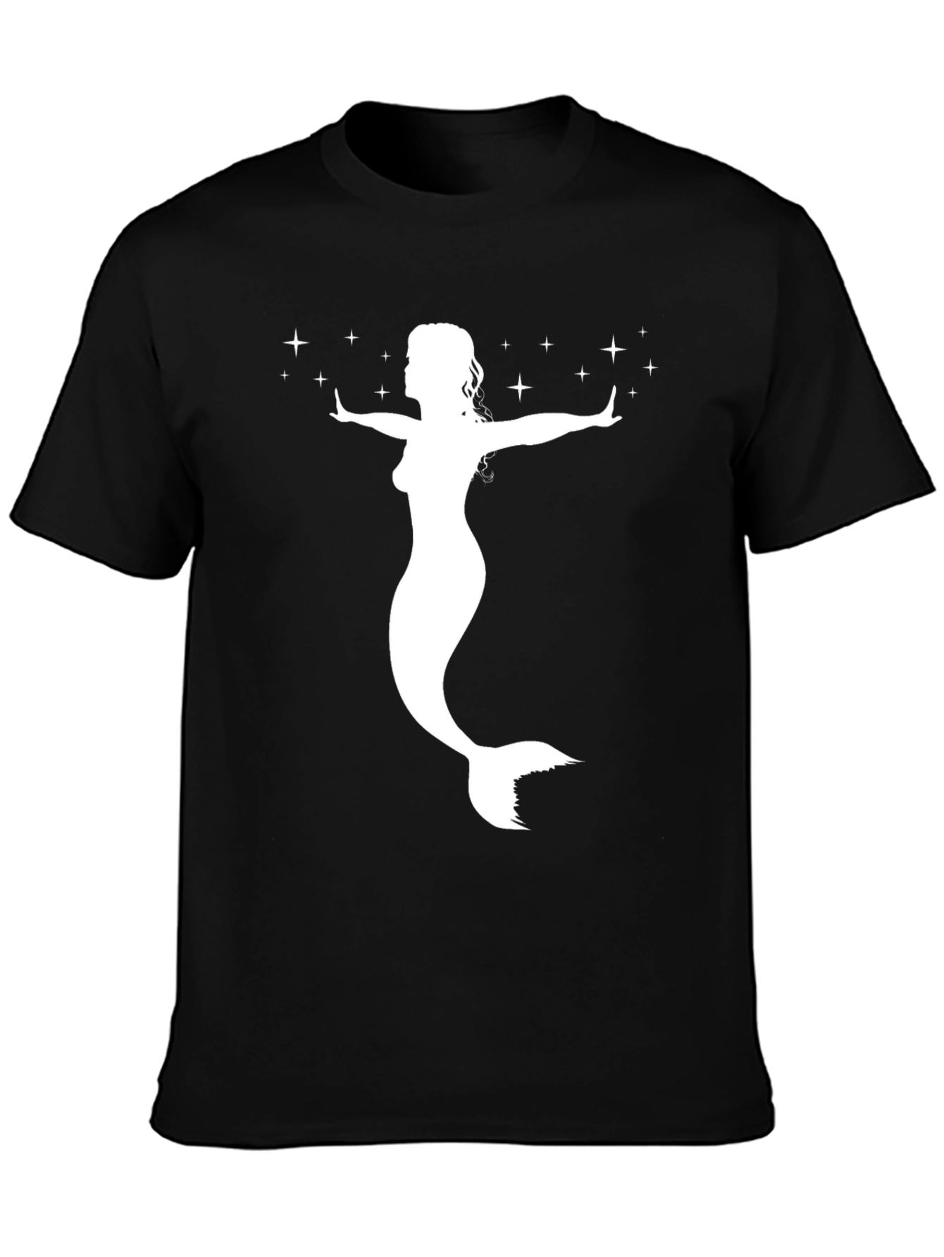 Mermaid Silhouette Graphic Tee - Black Cotton T-Shirt
