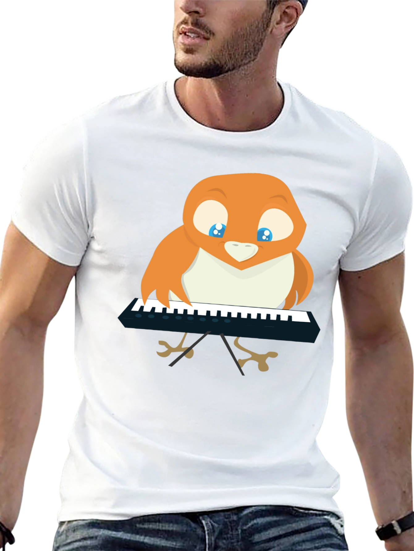 Bird Playing Piano T-Shirt - Black Unique Design