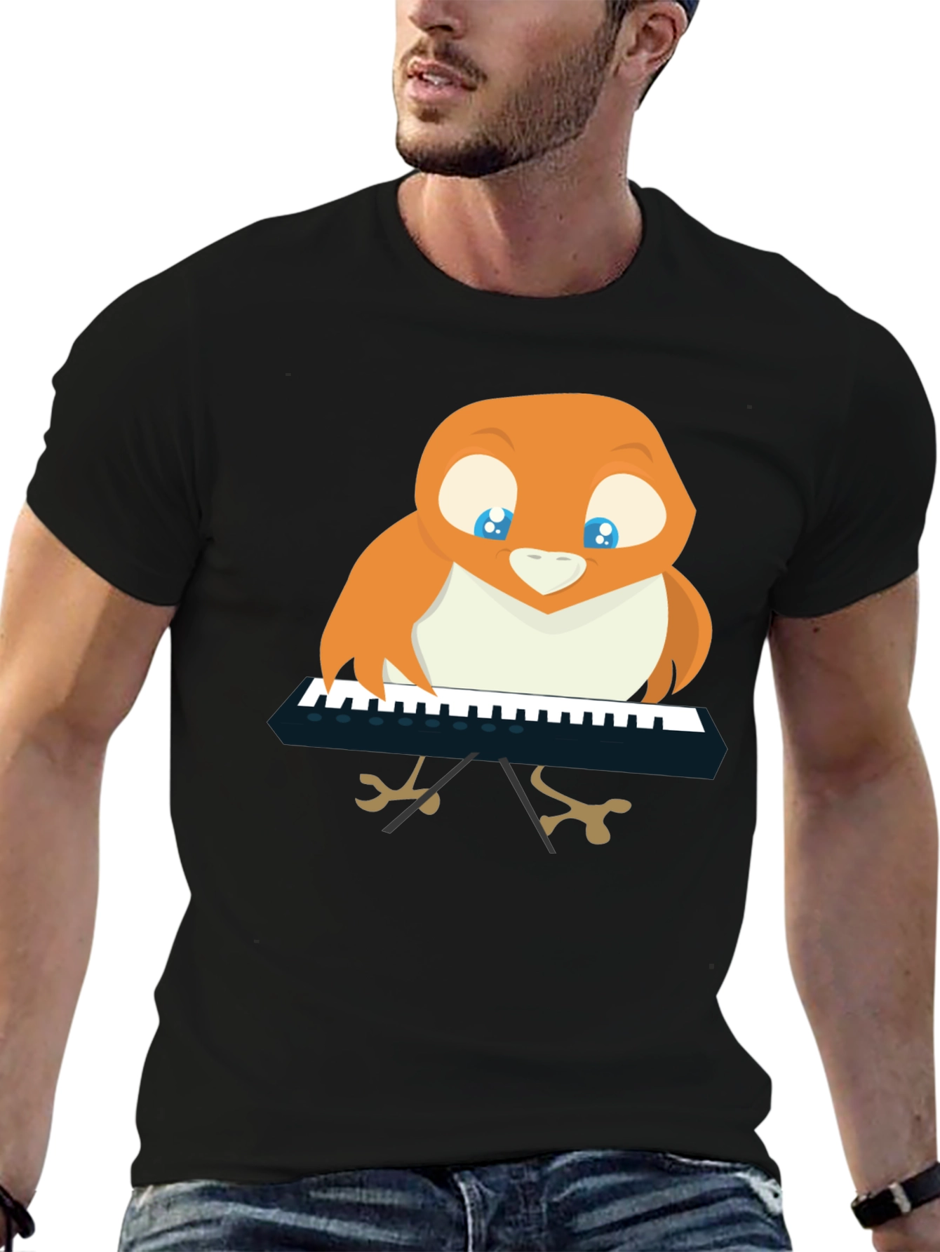 Bird Playing Piano T-Shirt - Black Unique Design