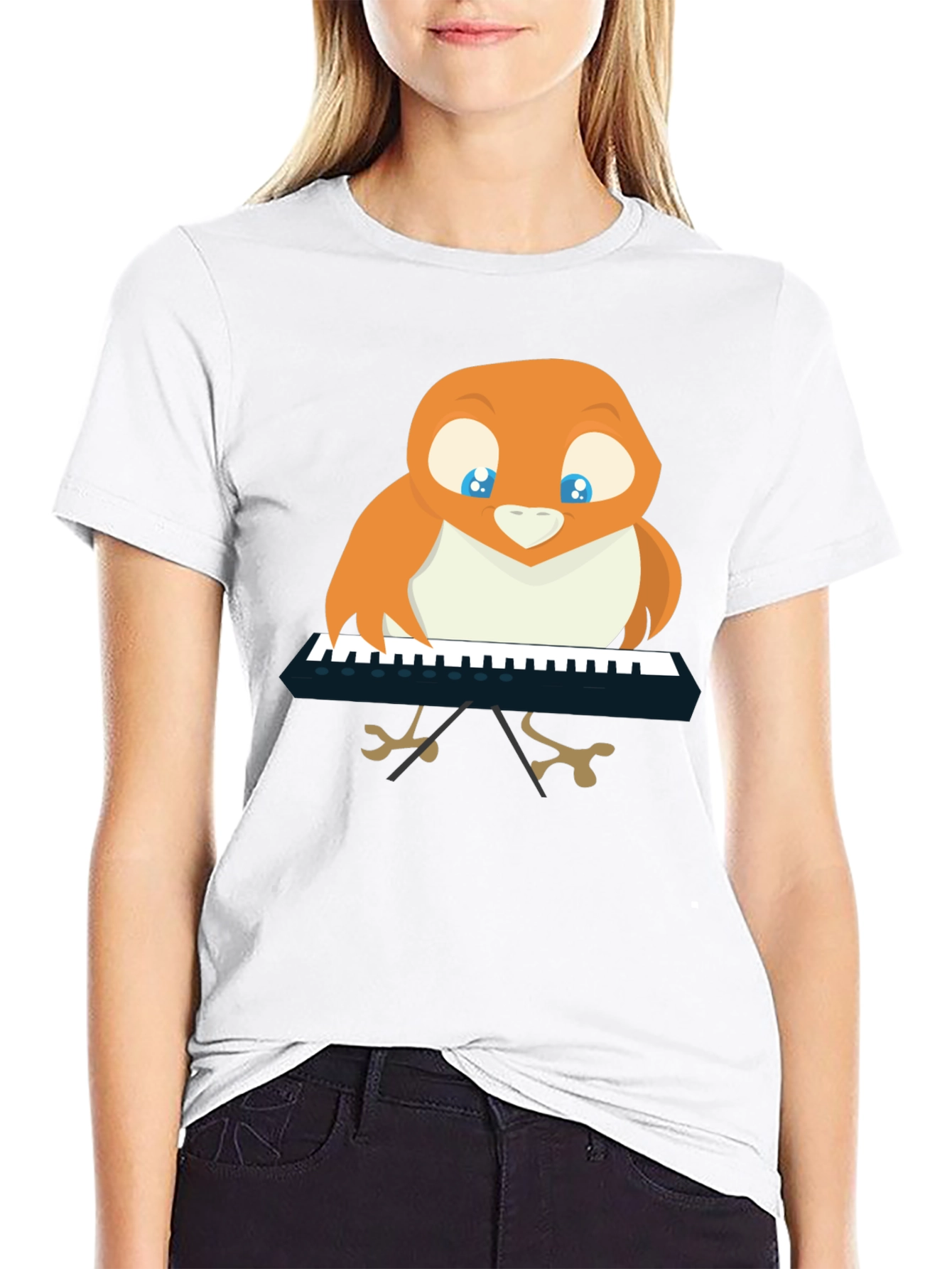Bird Playing Piano T-Shirt - Black Unique Design